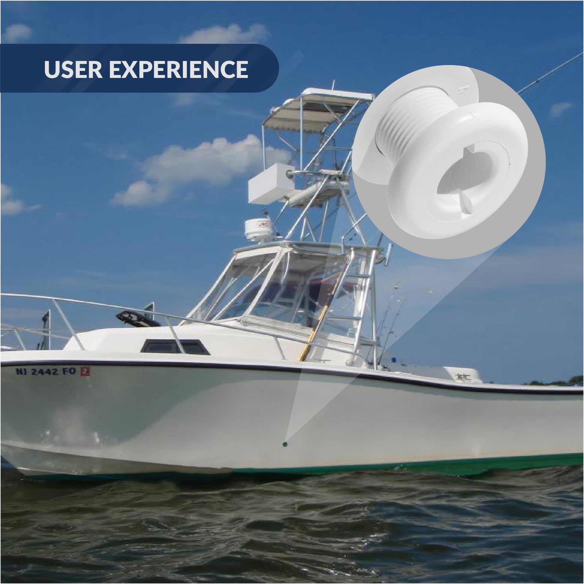 Straight Thru-Hull Fitting Connection, 3/4", White - FO1863 - Five Oceans