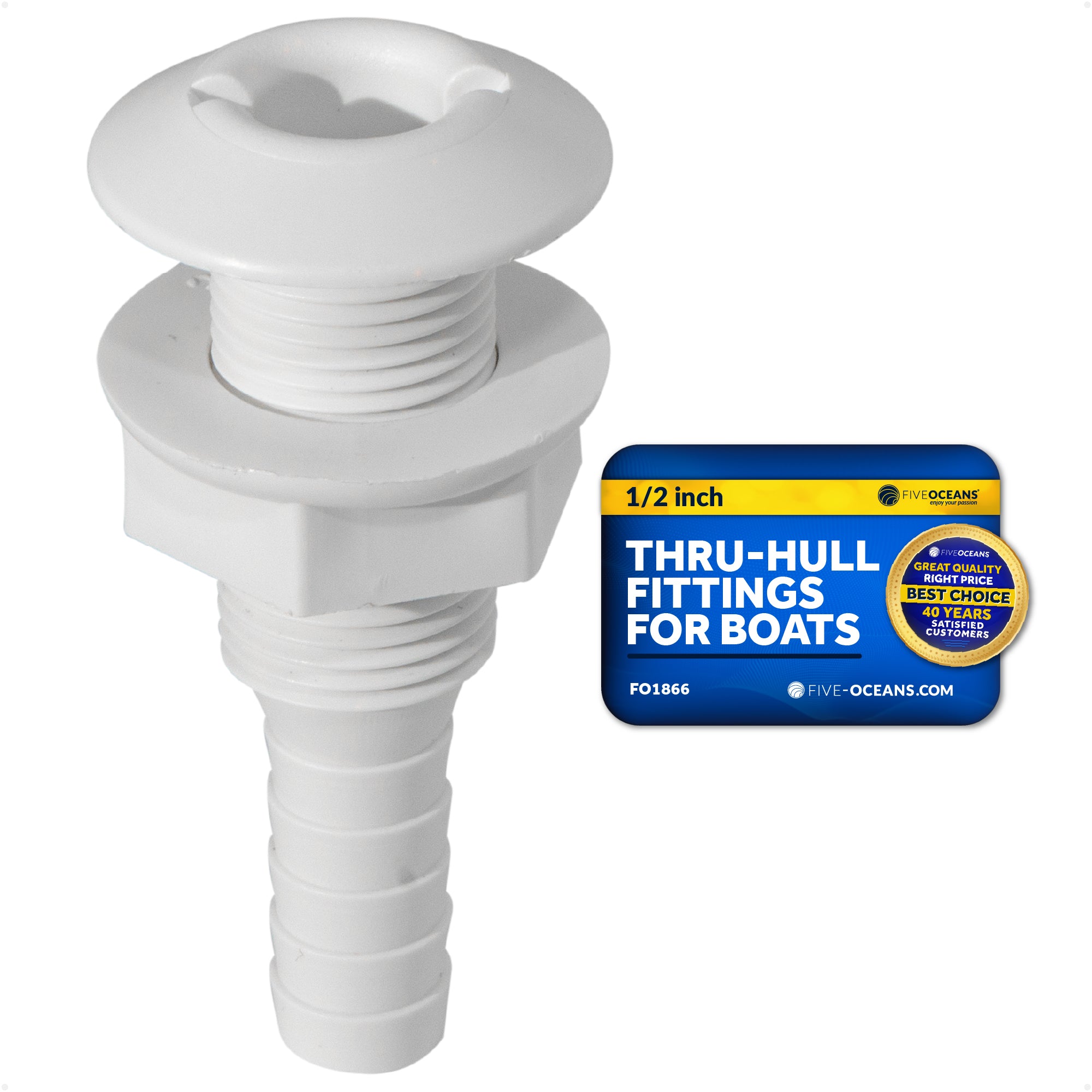 1/2" Thru-Hull Fittings for Boat, White - FO1866