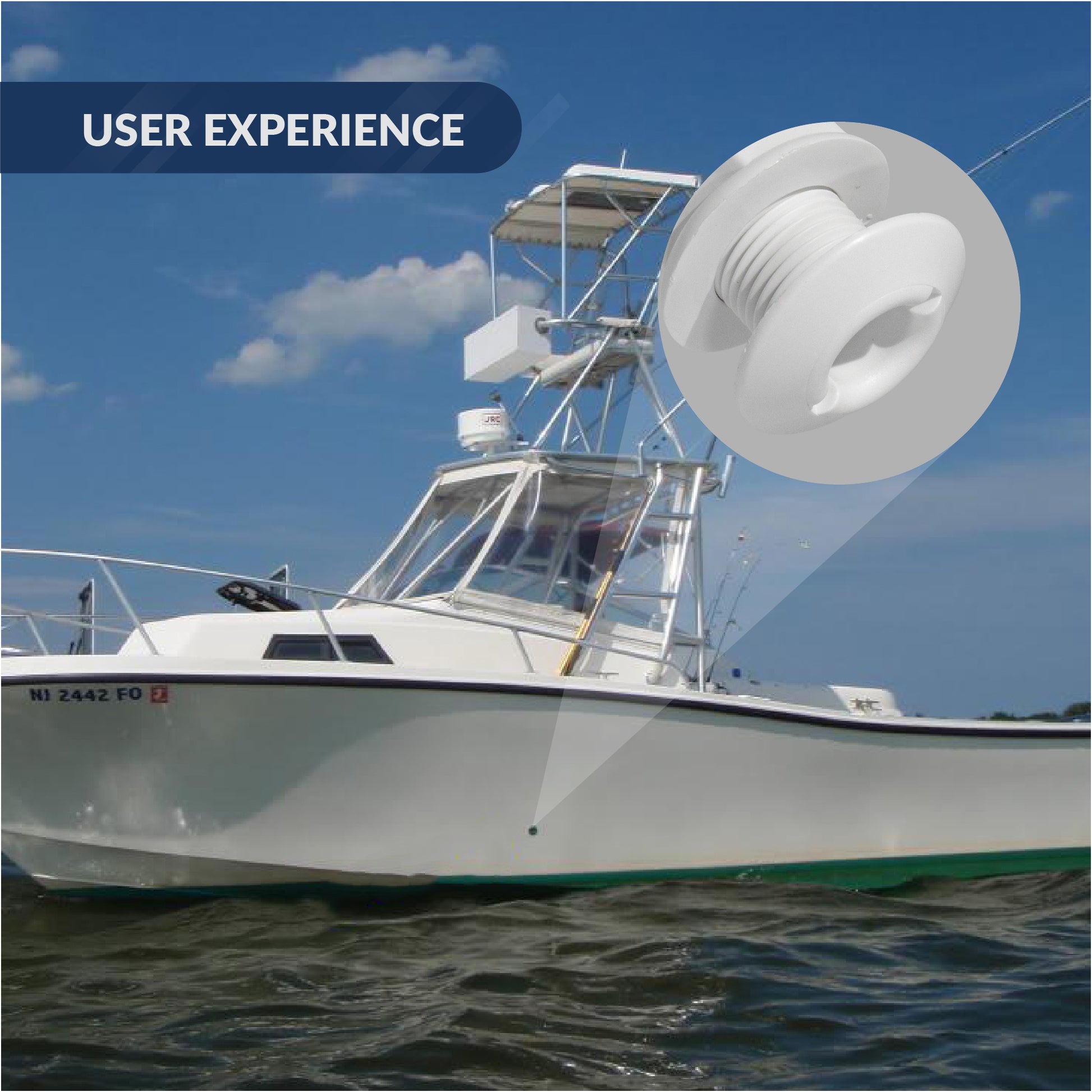 Straight Thru-Hull Fitting Connection, 1/2", White - FO1866 - Five Oceans