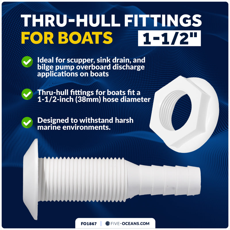 1-1/2" Thru-Hull Fittings for Boat, White - FO1867 - Five Oceans