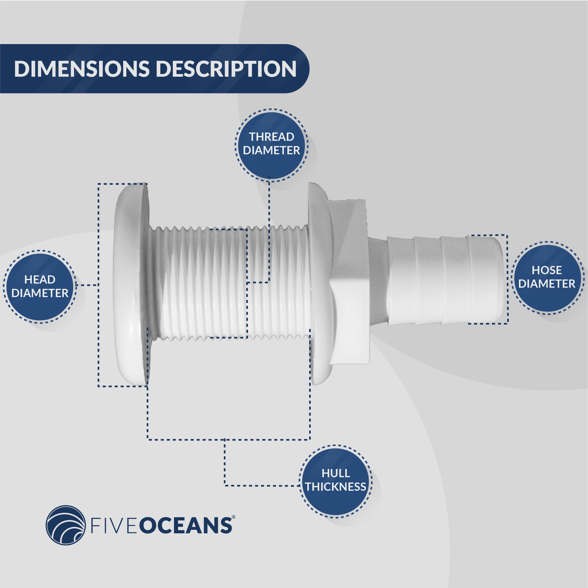 1 1/2" Thru-Hull Fittings for Boat, White - FO1867