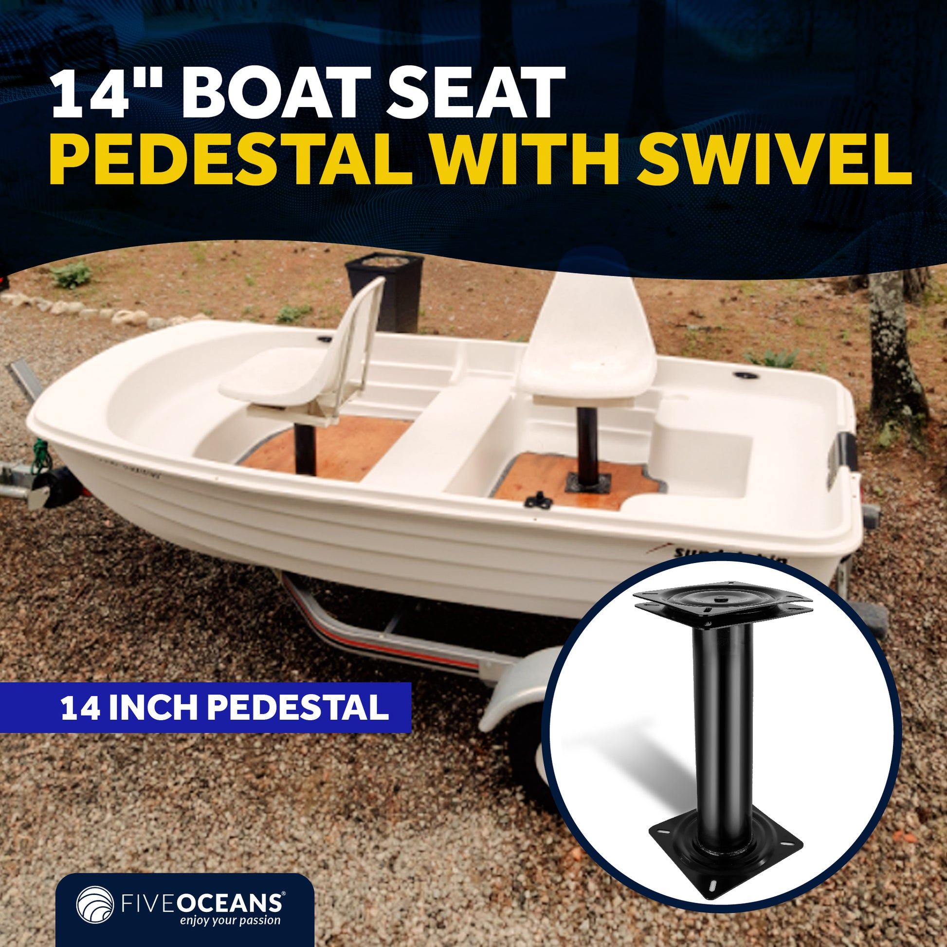14" Seat Fixed Pedestal with 360 Degree Swivel - FO1872 - Five Oceans