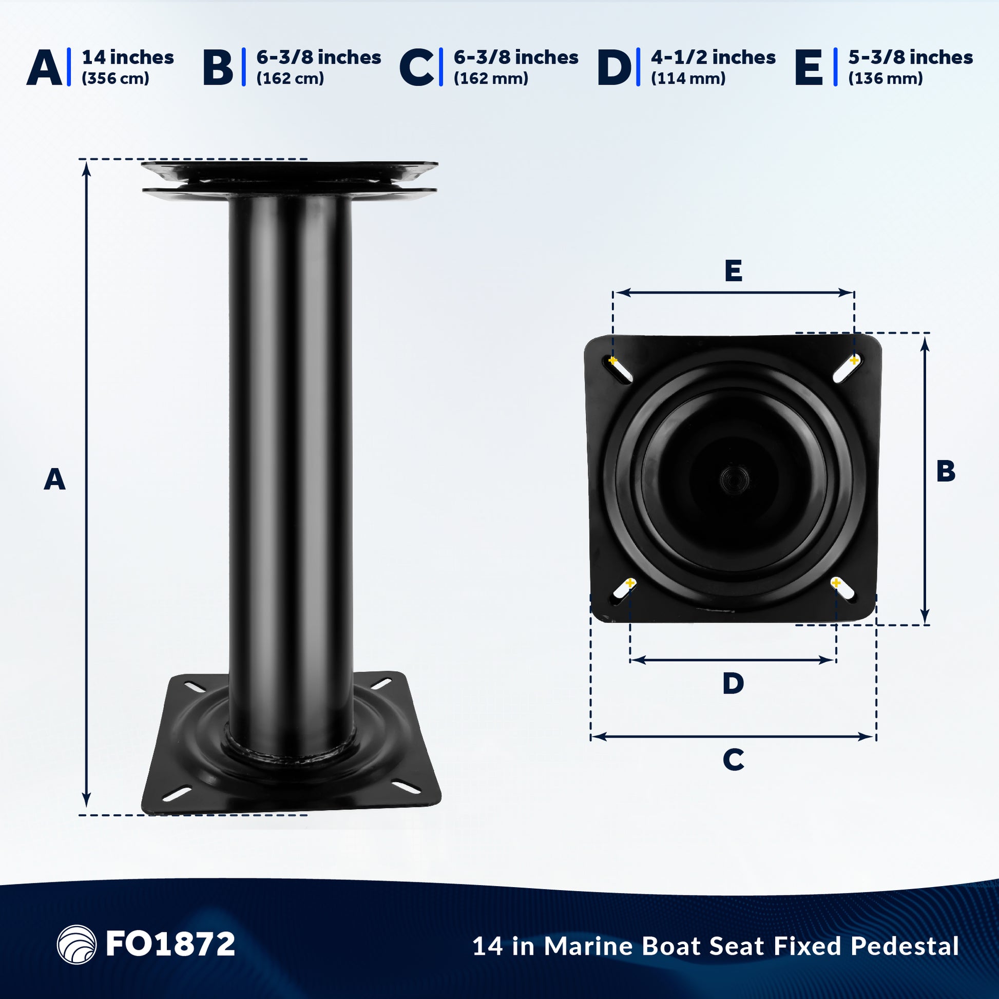 14" Seat Fixed Pedestal with 360 Degree Swivel - FO1872 - Five Oceans
