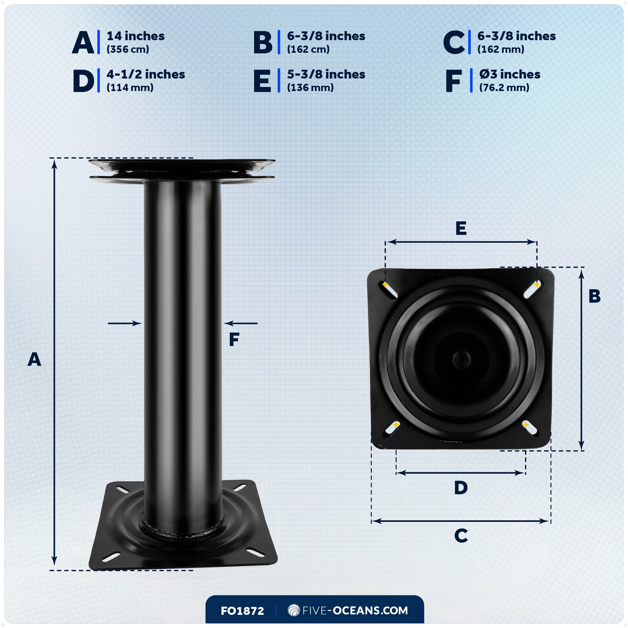 14" Seat Fixed Pedestal with 360 Degree Swivel - FO1872 - Five Oceans