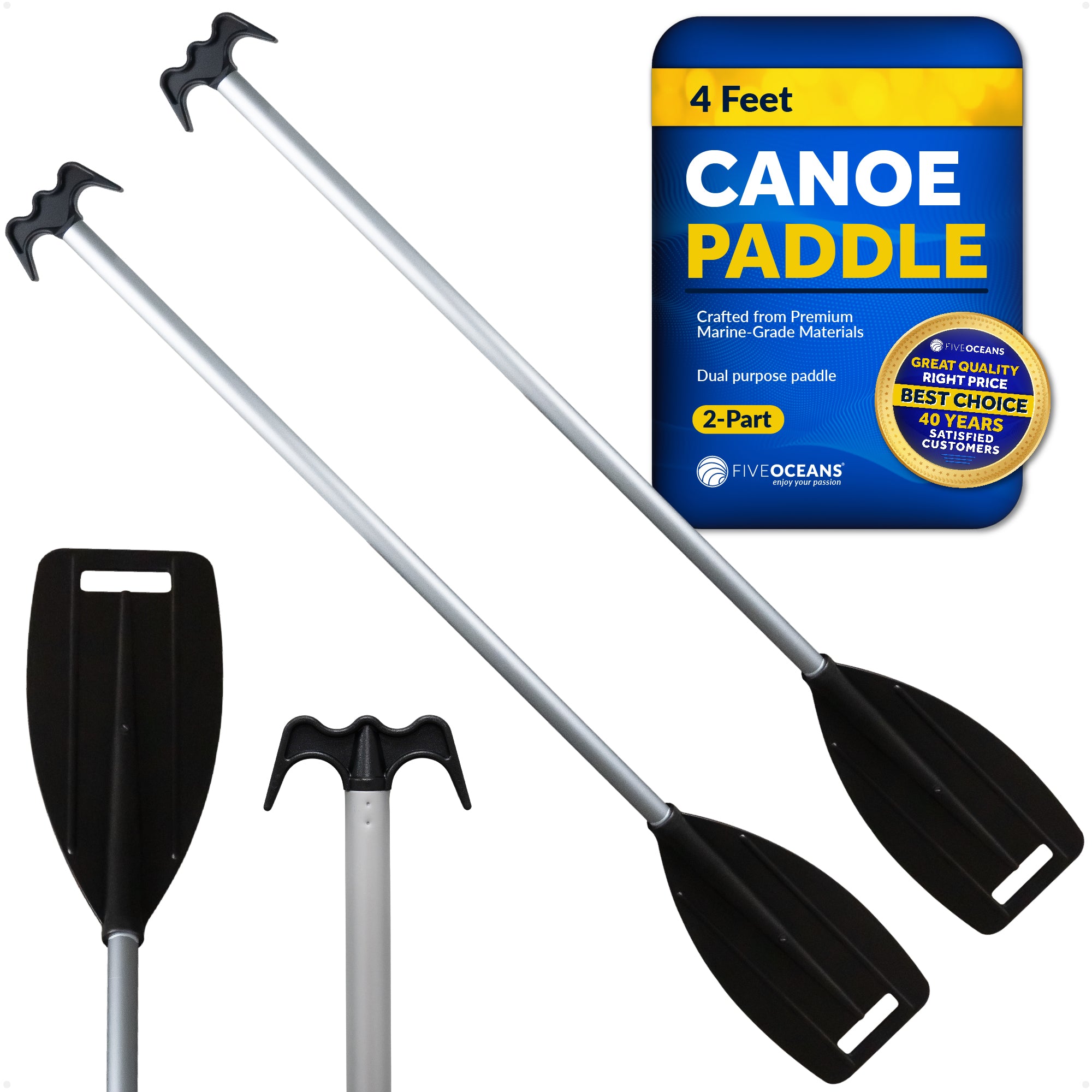 Canoe Paddle and Boat Hook, 4Ft - 2-Pack - FO1876-M2 - Five Oceans