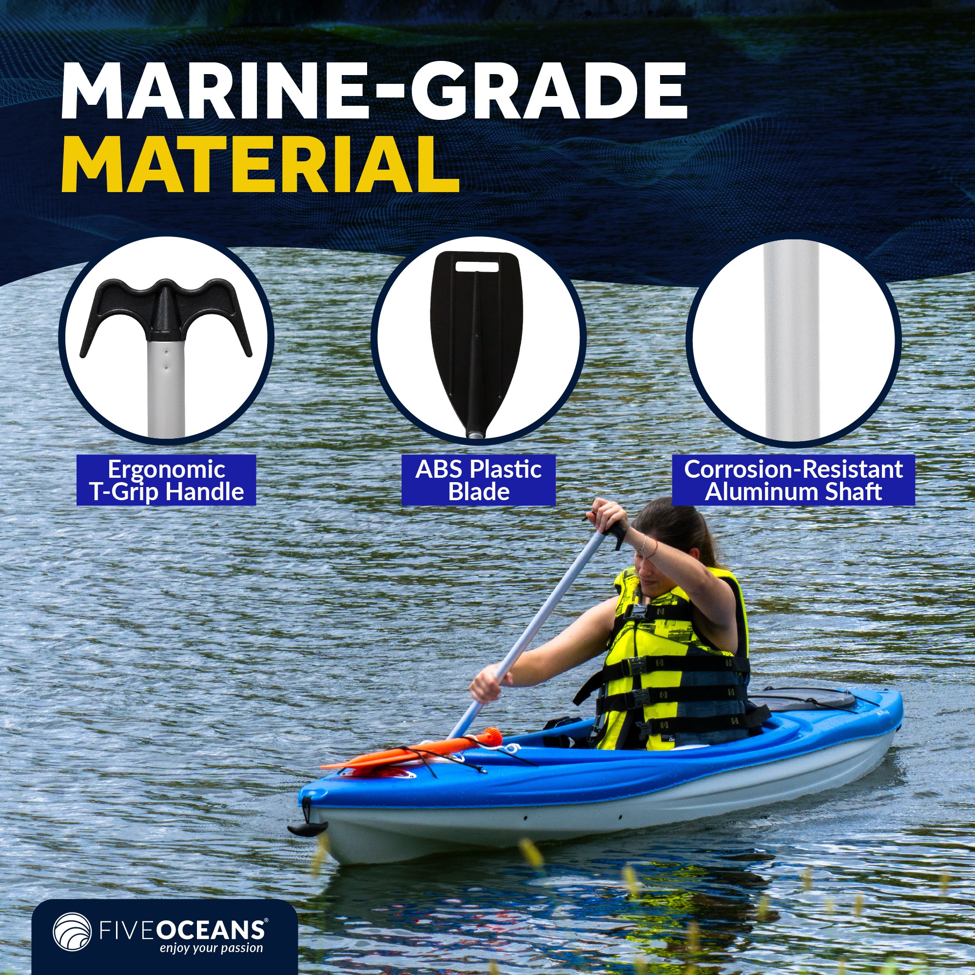 Canoe Paddle and Boat Hook, 4Ft - 2-Pack - FO1876-M2 - Five Oceans