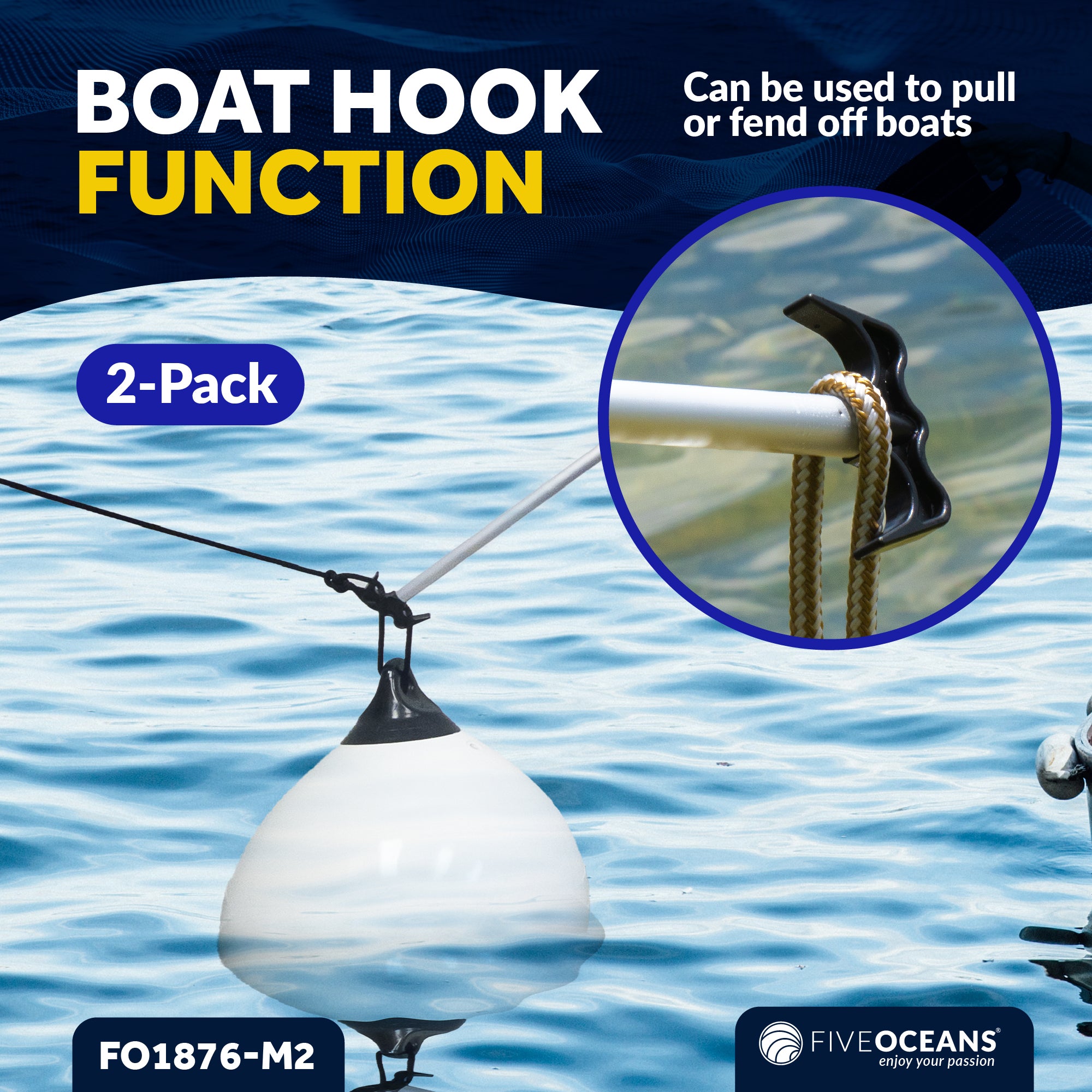 Canoe Paddle and Boat Hook, 4Ft - 2-Pack - FO1876-M2 - Five Oceans