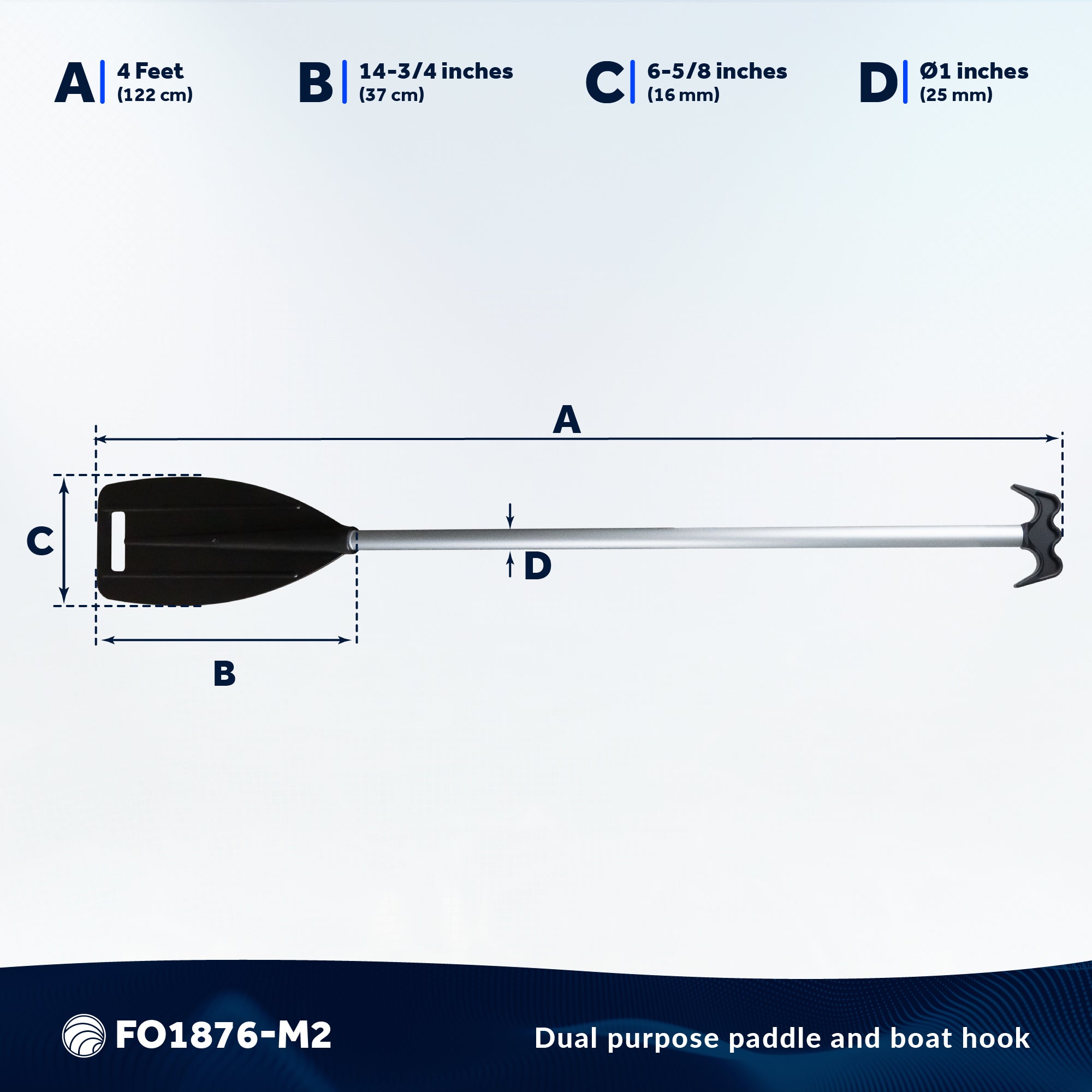 Canoe Paddle and Boat Hook, 4Ft - 2-Pack - FO1876-M2 - Five Oceans