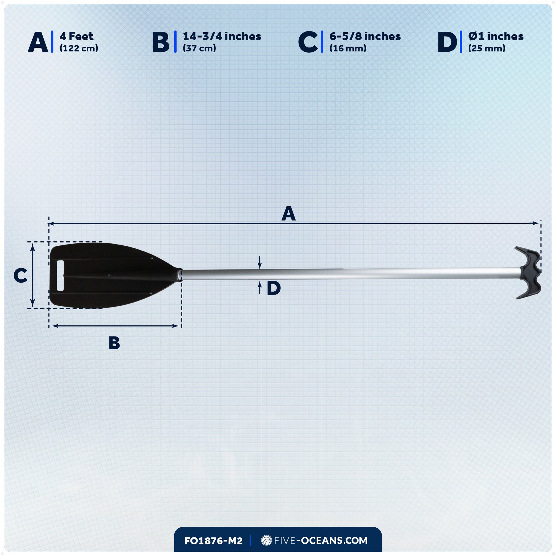 Canoe Paddle and Boat Hook, 4Ft - 2-Pack - FO1876-M2 - Five Oceans