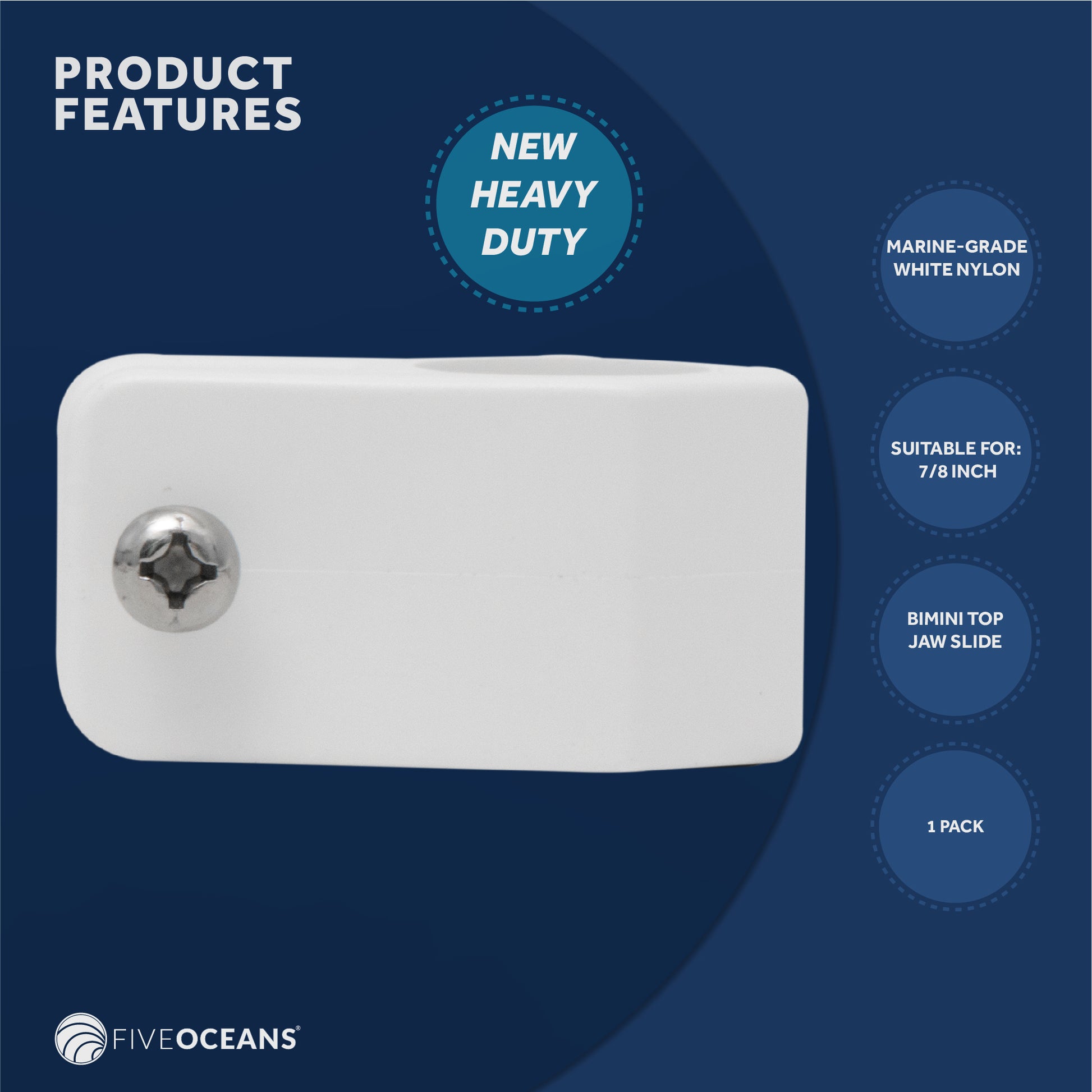 2 Bow Bimini Top Hardware Set 8 Piece, Fitting Fit 7/8", White Nylon - FO1879-C2 - Five Oceans