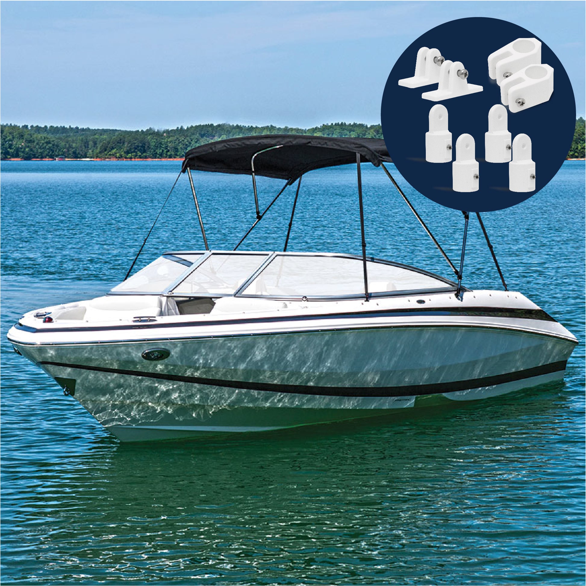 2 Bow Bimini Top Hardware Set 8 Piece, Fitting Fit 7/8", White Nylon - FO1879-C2 - Five Oceans