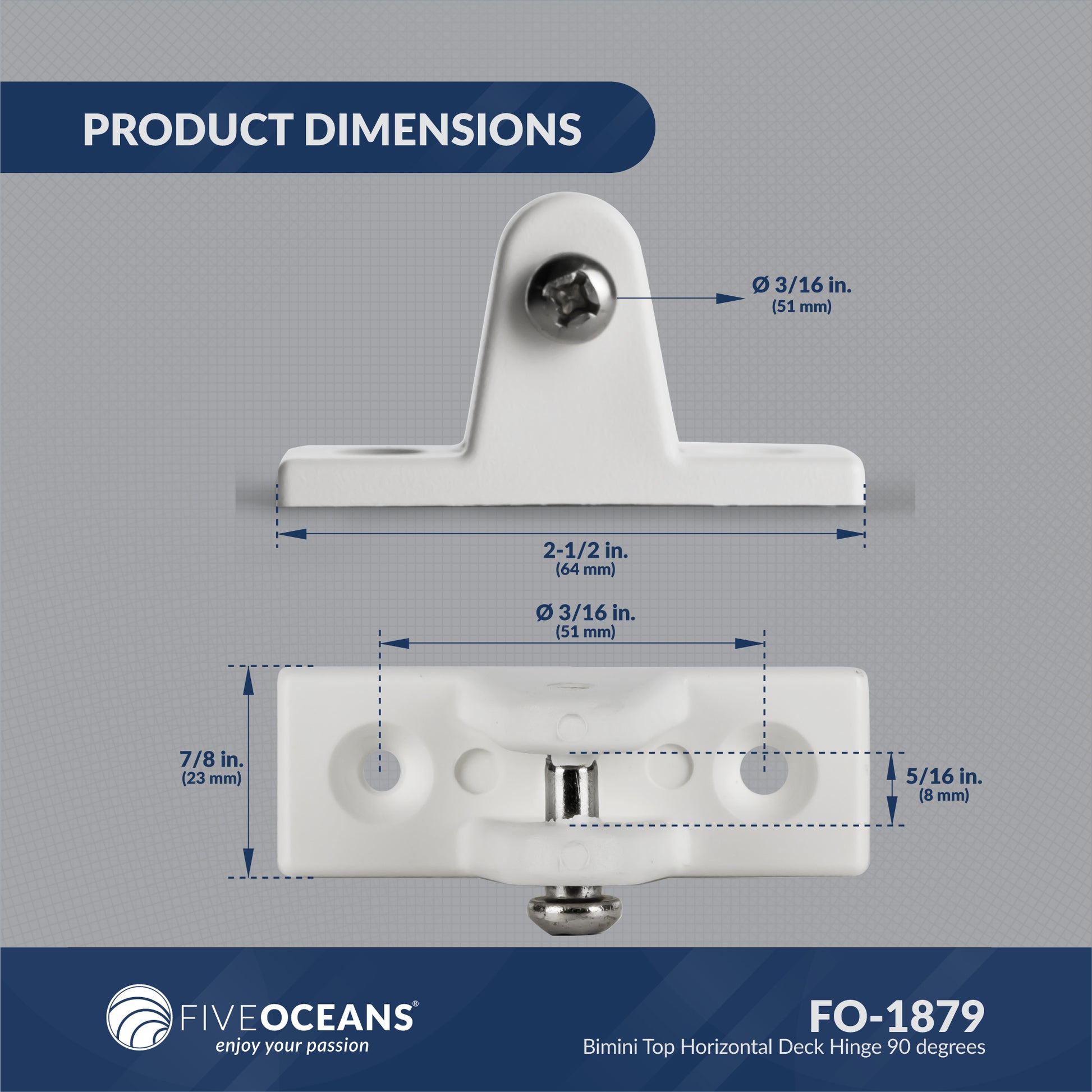 90 Degree Deck Hinge with Screw Pin, White Nylon 2-Pack - FO1879-M2 - Five Oceans