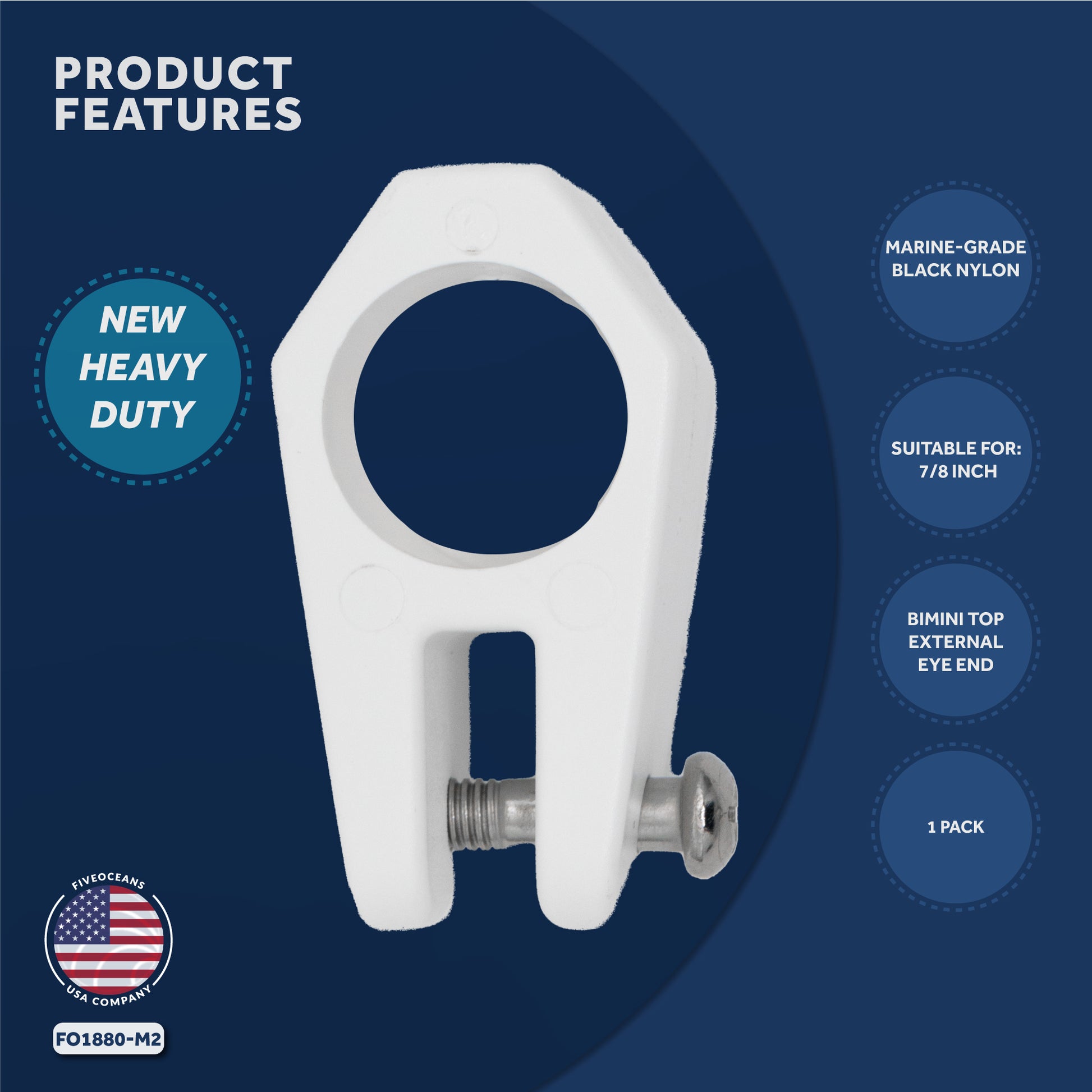 Bimini Top Hardware 7/8" Jaw Slide, White Nylon - 2-Pack - FO1880-M2 - Five Oceans