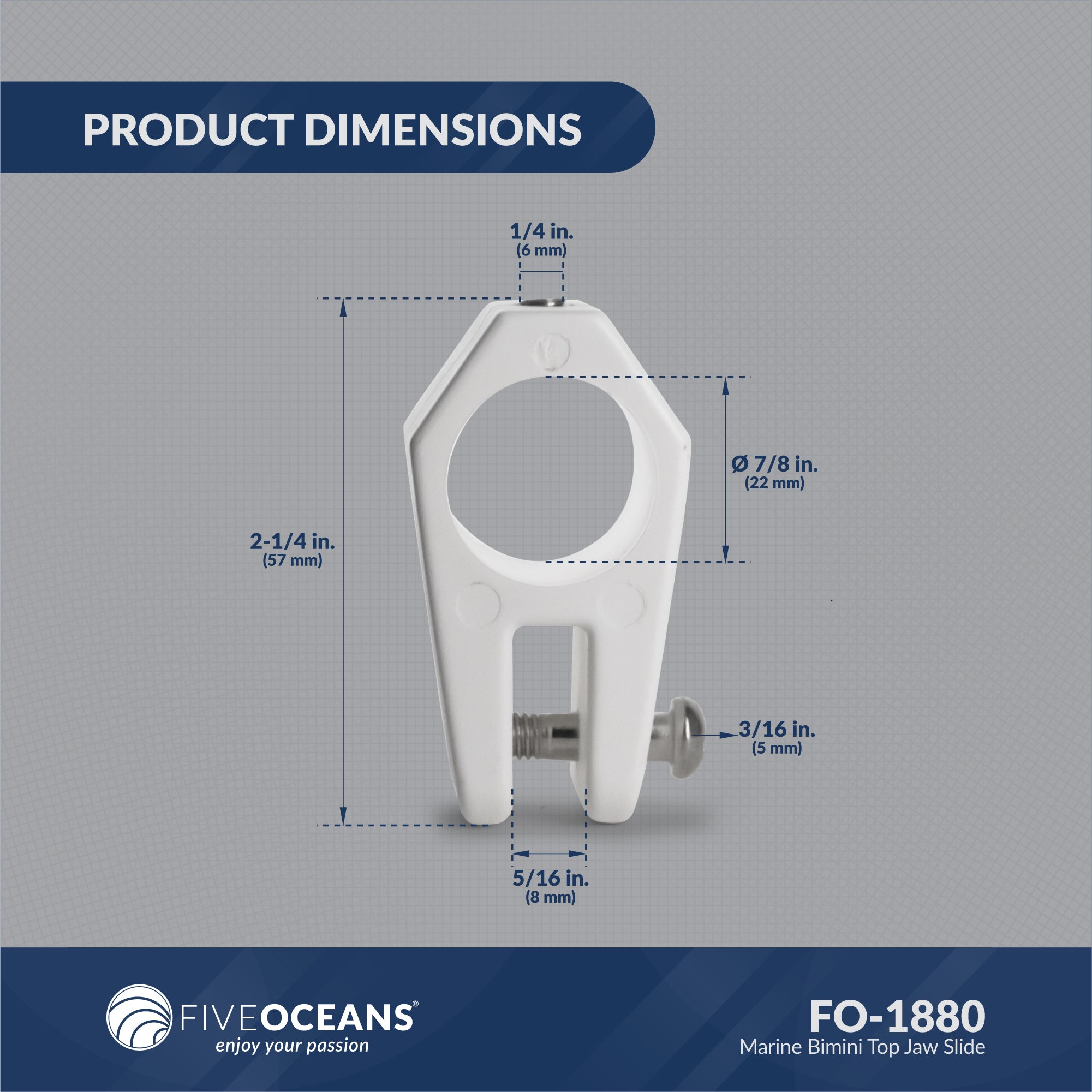 Bimini Top Hardware 7/8" Jaw Slide, White Nylon - FO1880 - Five Oceans