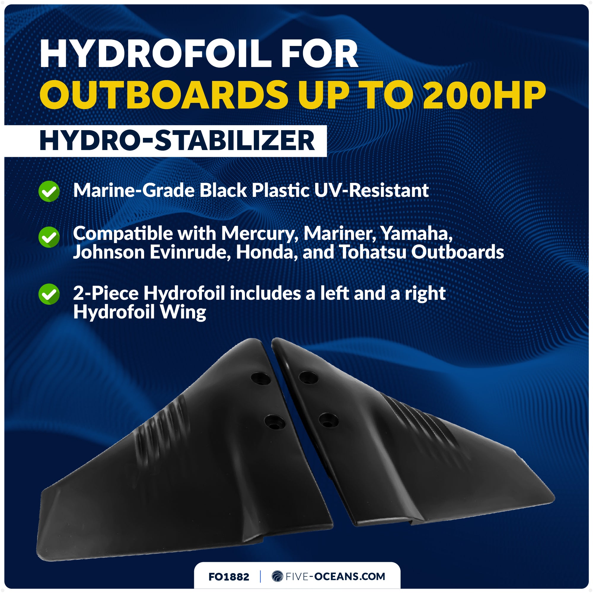 Hydrofoil for Outboard Motors Up to 200HP, Black - FO1882 - Five Oceans