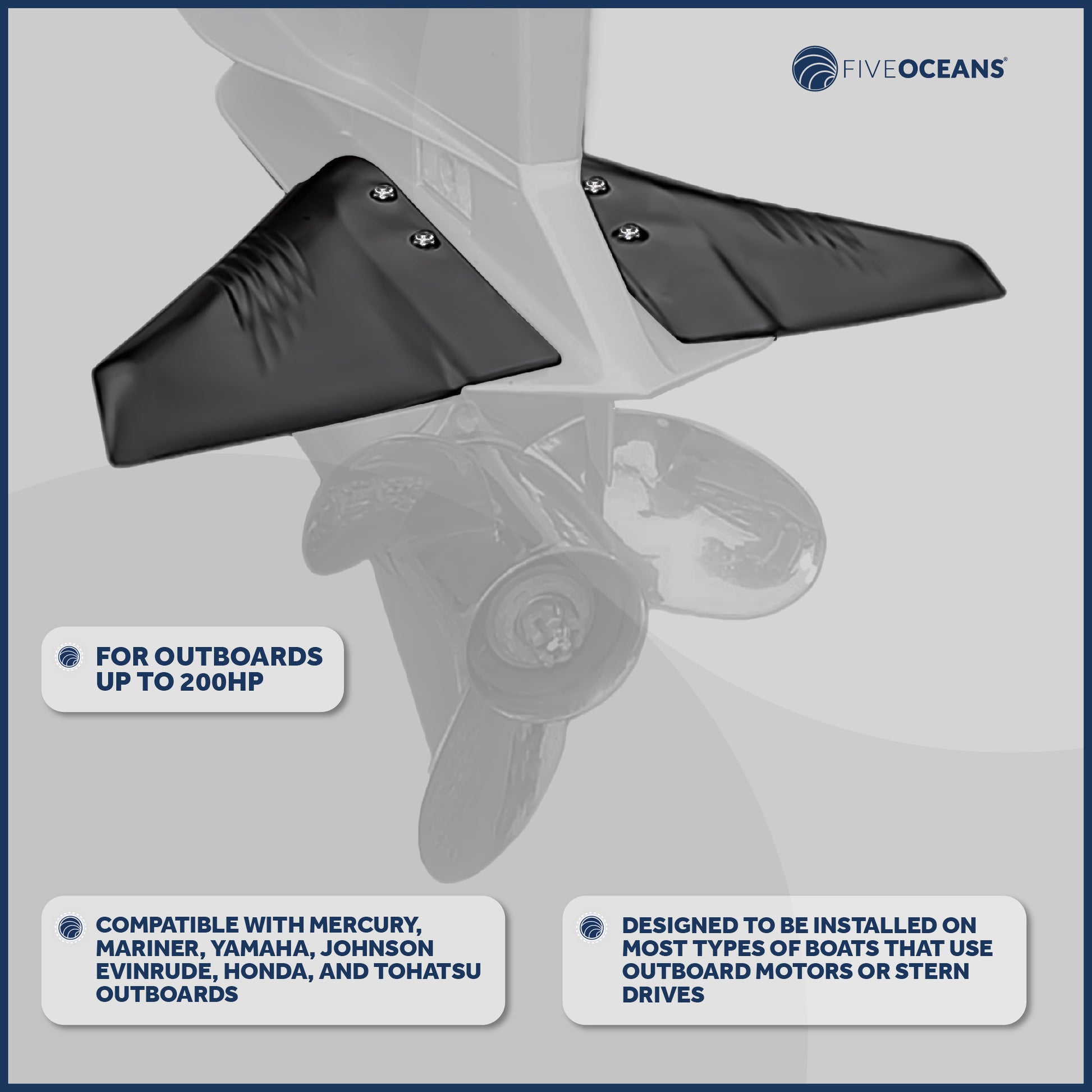 Hydrofoil for Outboards Up to 200HP, Hydro-Stabilizer, Black - FO1882 - Five Oceans