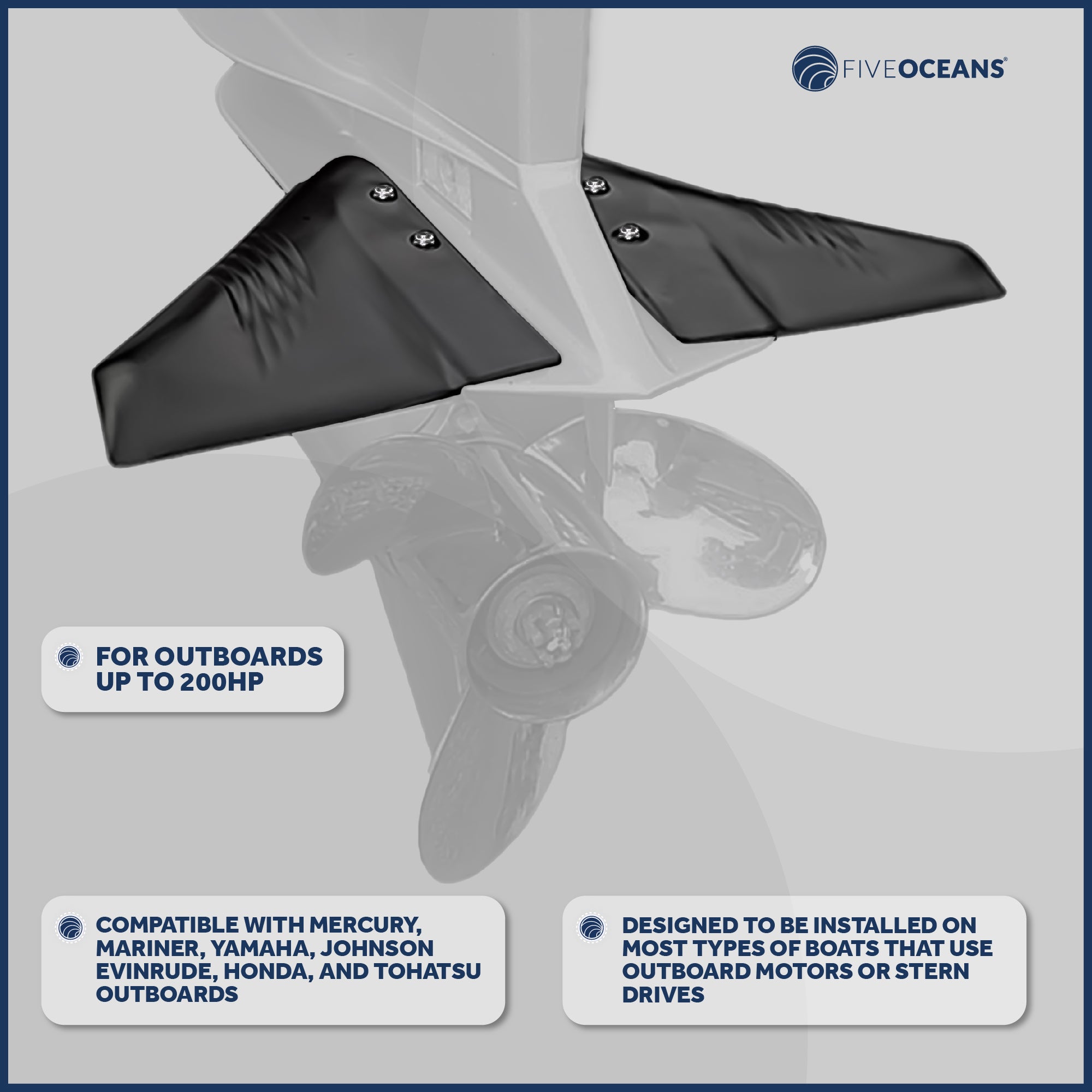Hydrofoil for Outboards Up to 200HP, Hydro-Stabilizer, Black - FO1882 - Five Oceans