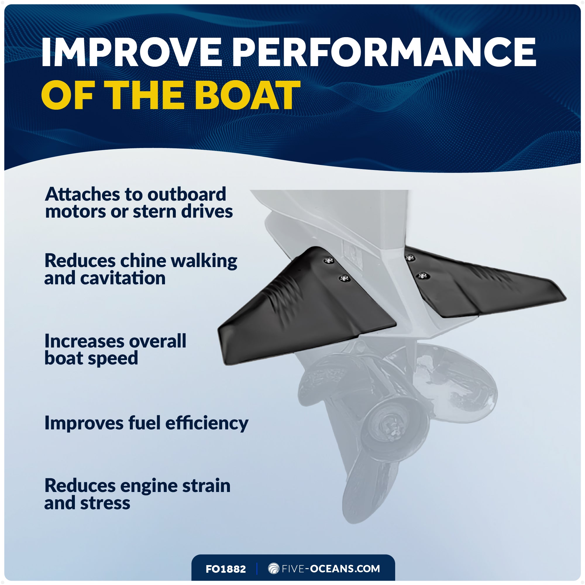 Hydrofoil for Outboard Motors Up to 200HP, Black | FIVE OCEANS