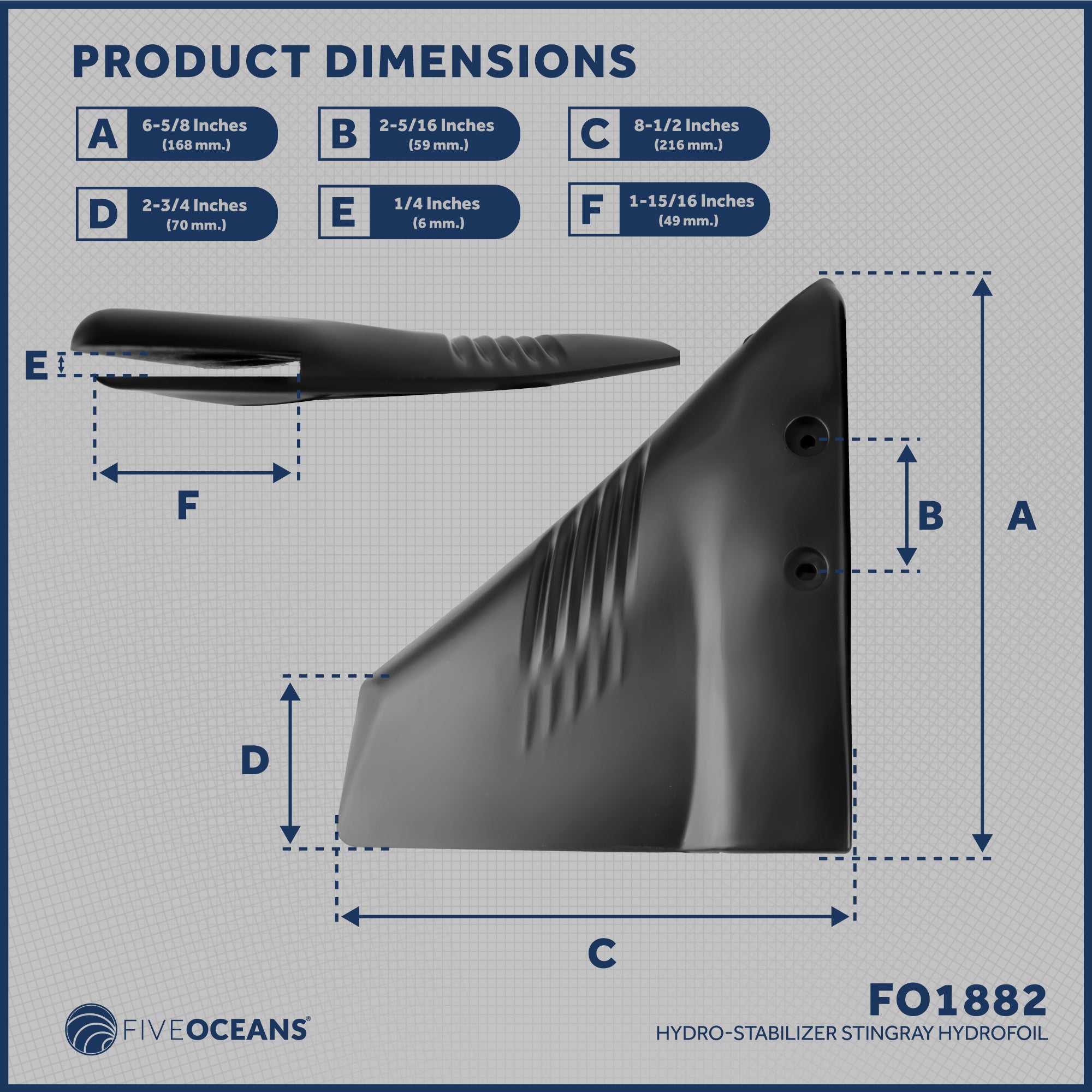 Hydrofoil for Outboards Up to 200HP, Hydro-Stabilizer, Black - FO1882 - Five Oceans
