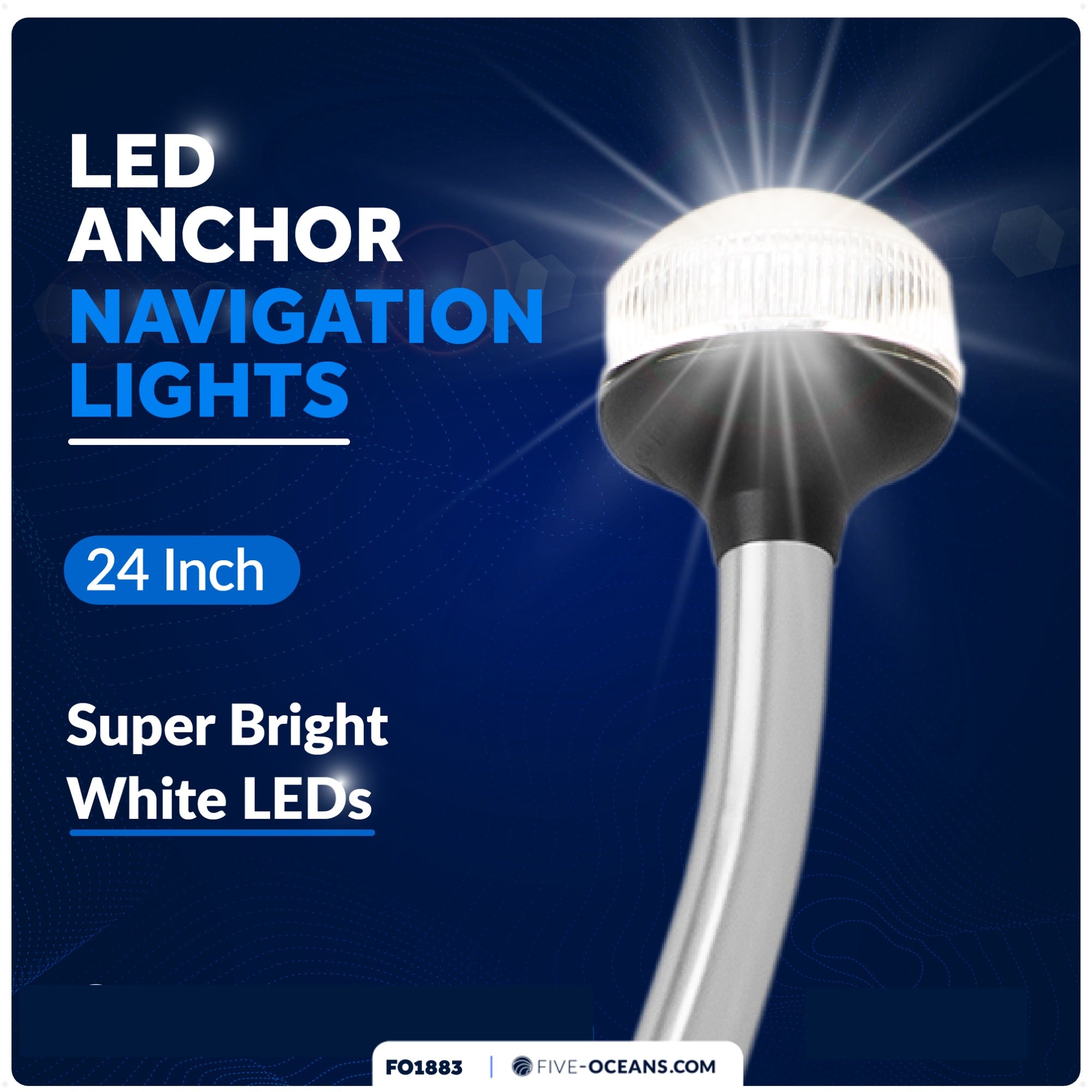 LED Anchor Navigation Lights, Removable Boat Light Pole, USCG 2NM, 24" - FO1883 - Five Oceans