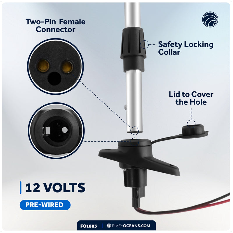 24" LED Anchor Navigation Light, Plug-In, 12V - USCG 2NM Certified - FO1883 - Five Oceans