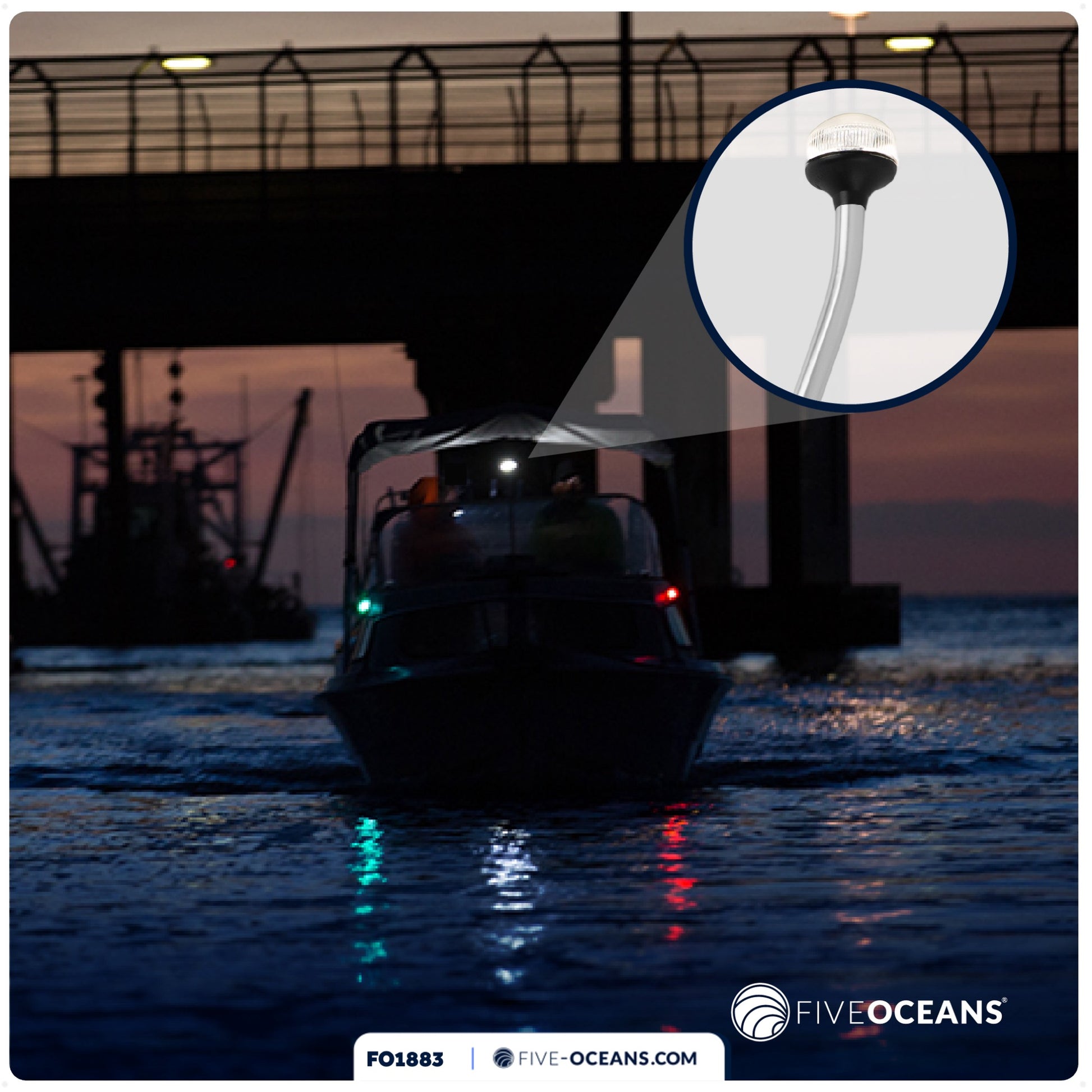 LED Anchor Navigation Lights, Removable Boat Light Pole, USCG 2NM, 24" - FO1883 - Five Oceans