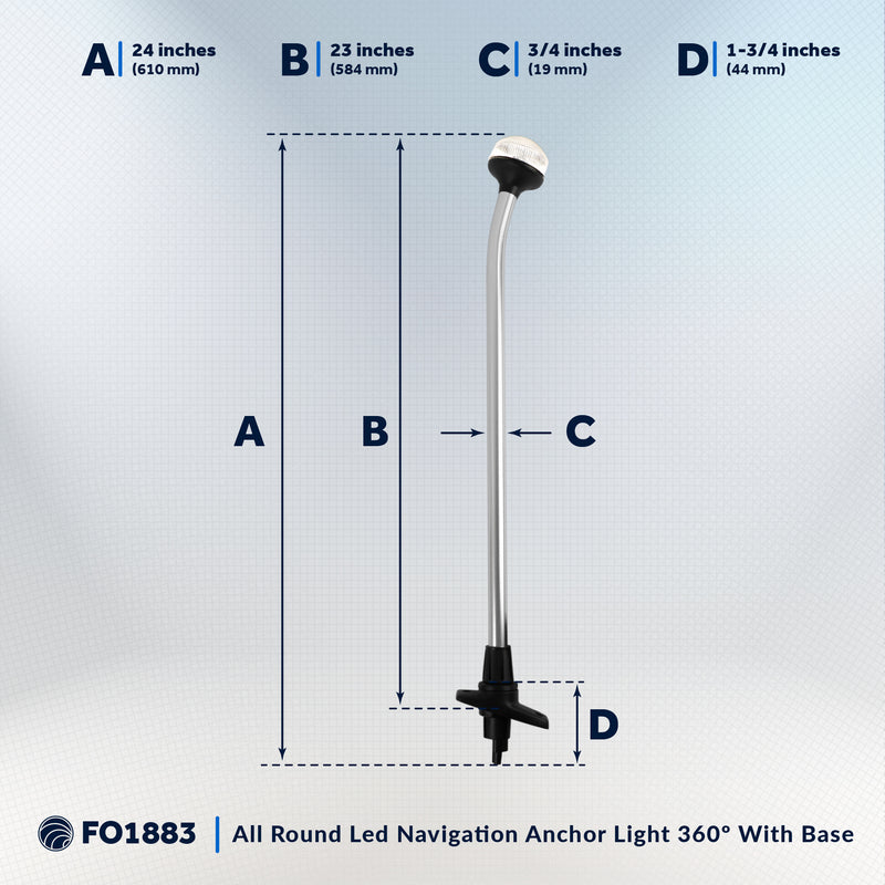 24" LED Anchor Navigation Light, Plug-In, 12V - USCG 2NM Certified - FO1883 - Five Oceans