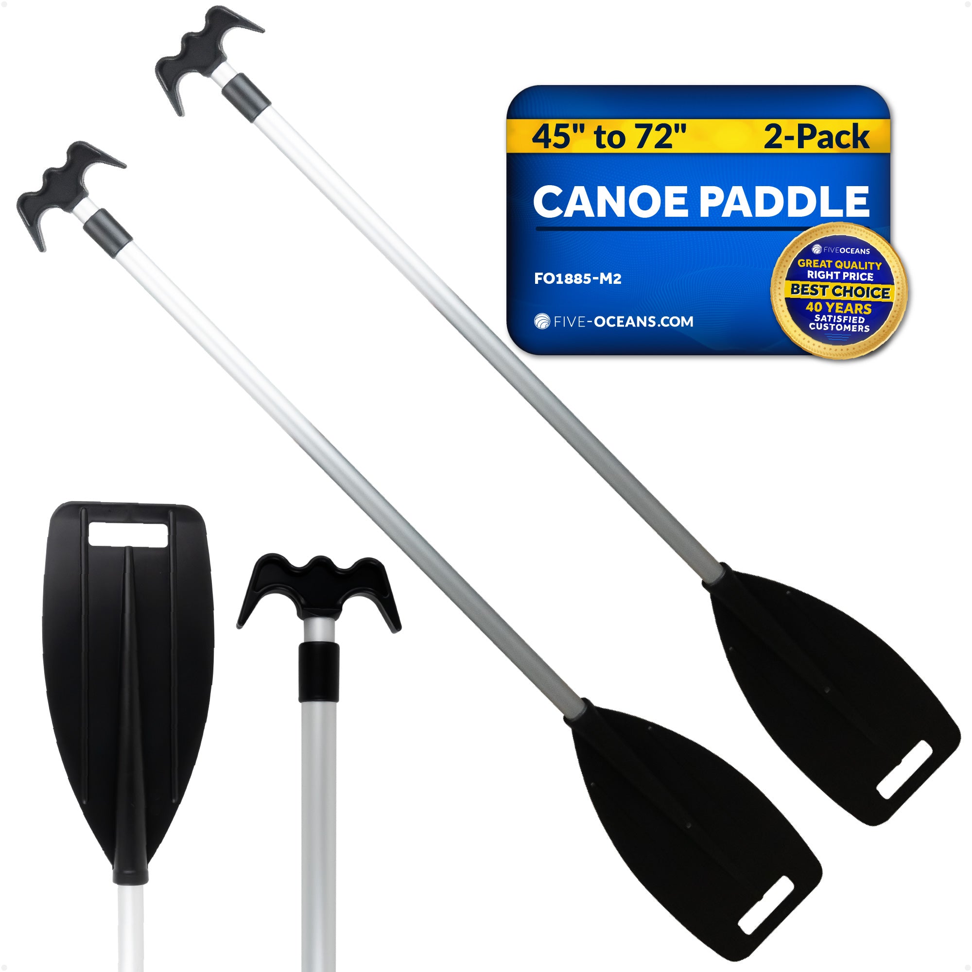 Telescoping Canoe Paddle and Boat Hook, Extend from 45" to 72" - 2-Pack - FO1885-M2