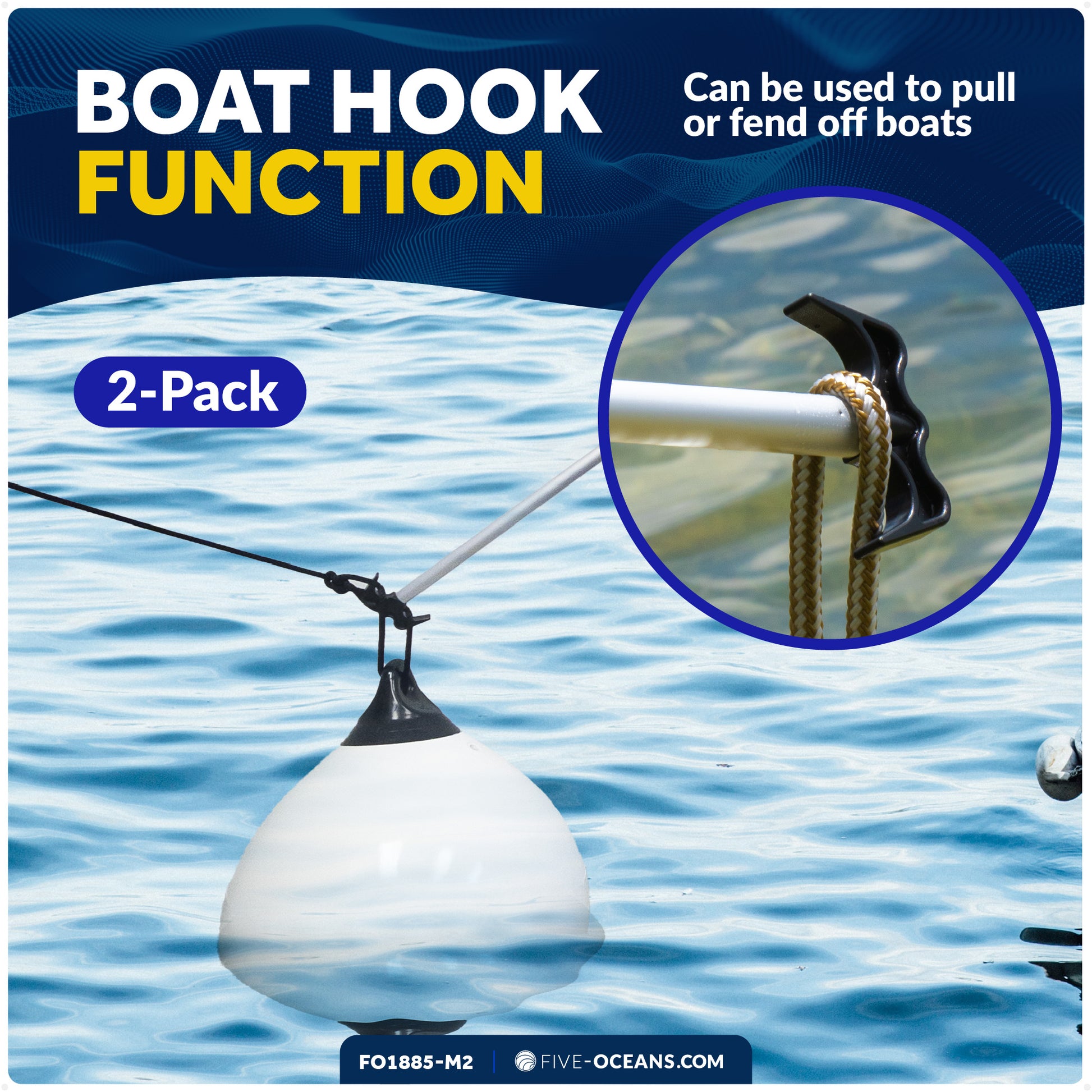 Telescoping Canoe Paddle and Boat Hook, Extend from 45" to 72" - 2-Pack - FO1885-M2 - Five Oceans