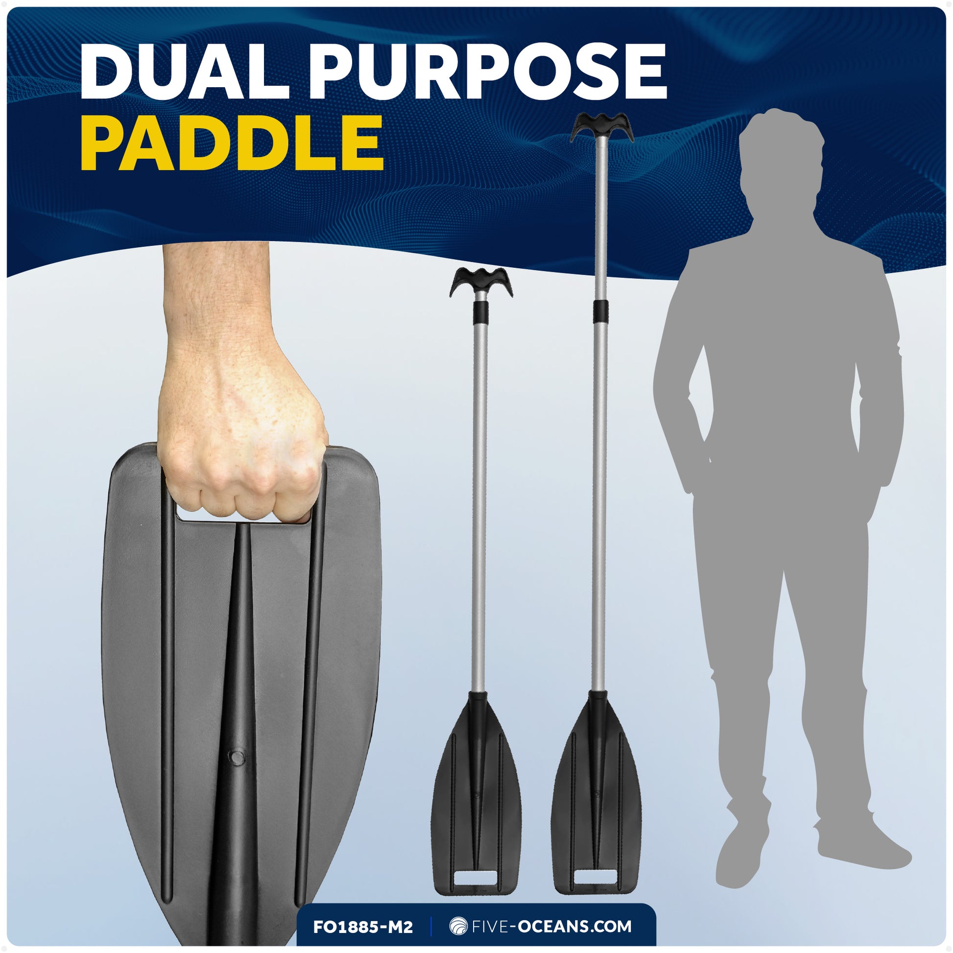 Telescoping Canoe Paddle and Boat Hook, Extend from 45" to 72" - 2-Pack - FO1885-M2 - Five Oceans