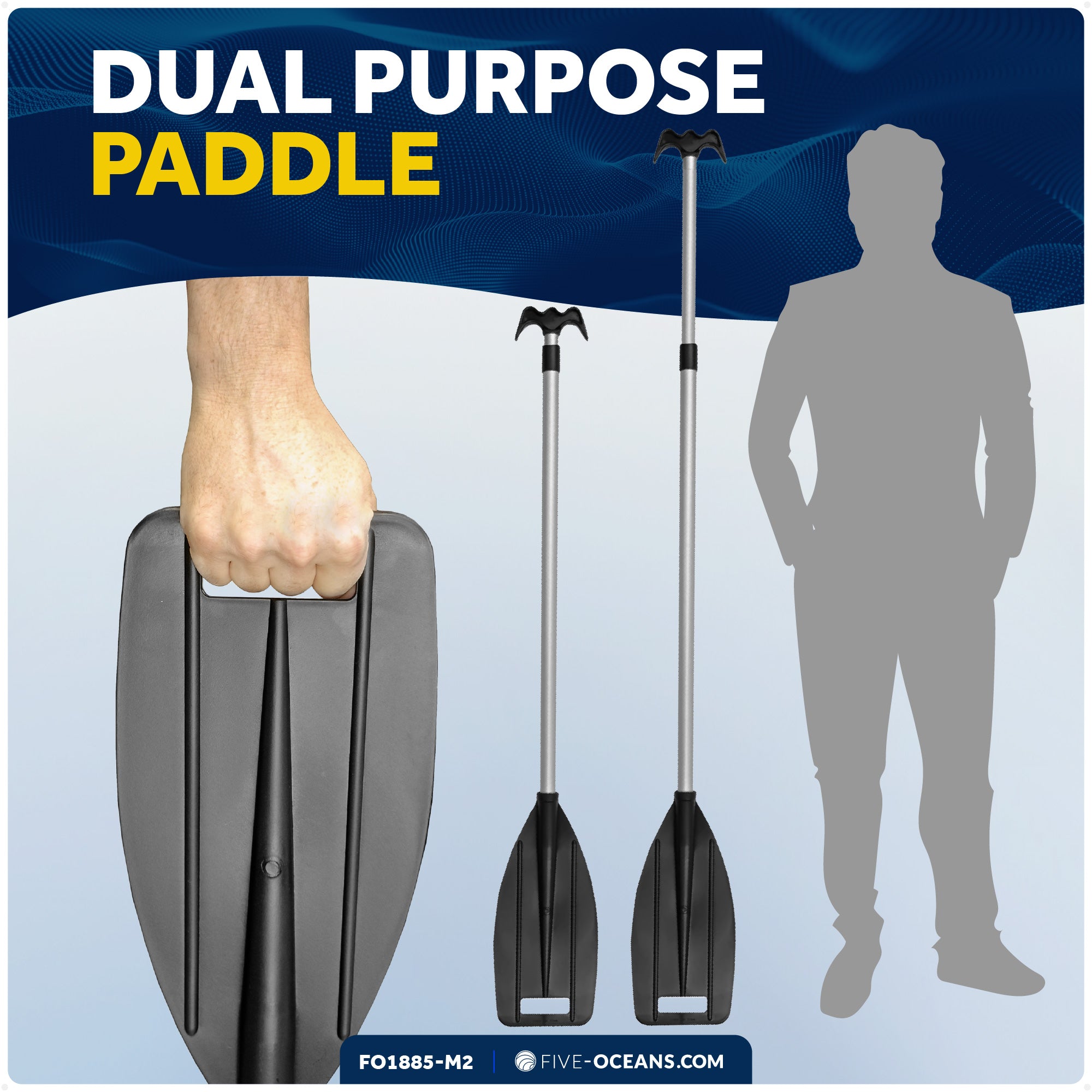 Telescoping Canoe Paddle and Boat Hook, Extend from 45" to 72" - 2-Pack - FO1885-M2 - Five Oceans
