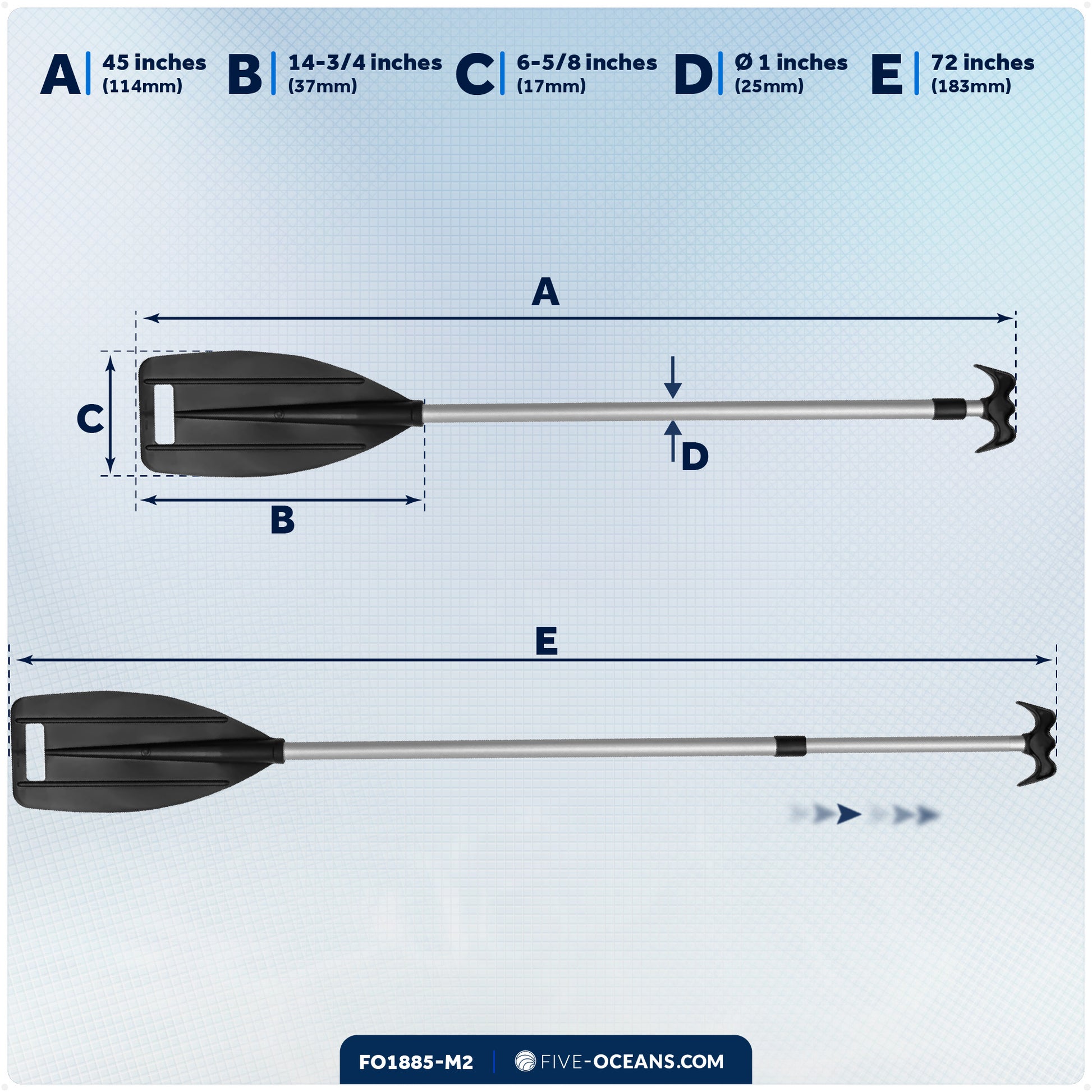 Telescoping Canoe Paddle and Boat Hook, Extend from 45" to 72" - 2-Pack - FO1885-M2 - Five Oceans