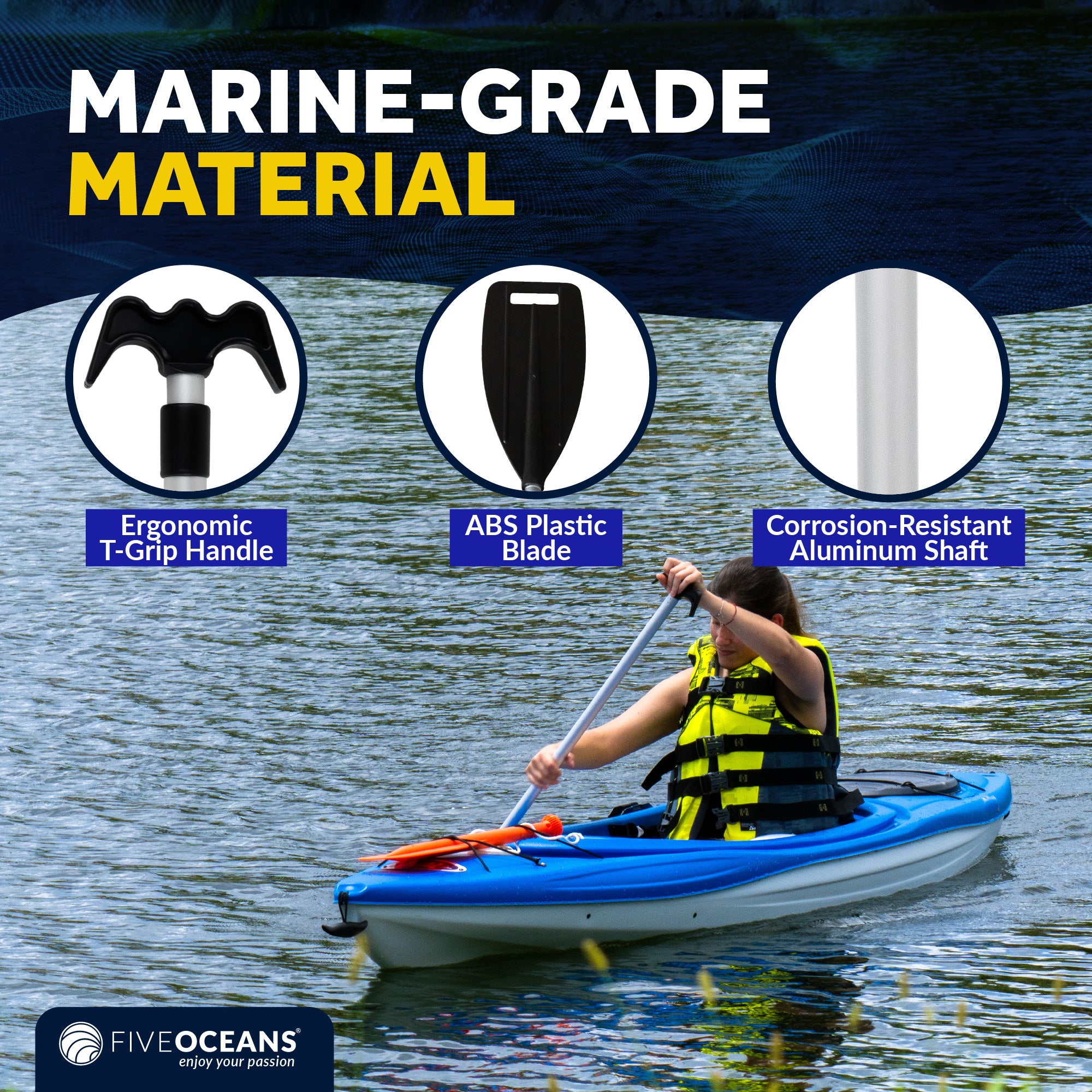 Telescoping Canoe Paddle and Boat Hook, Extend from 45" to 72" - FO1885 - Five Oceans