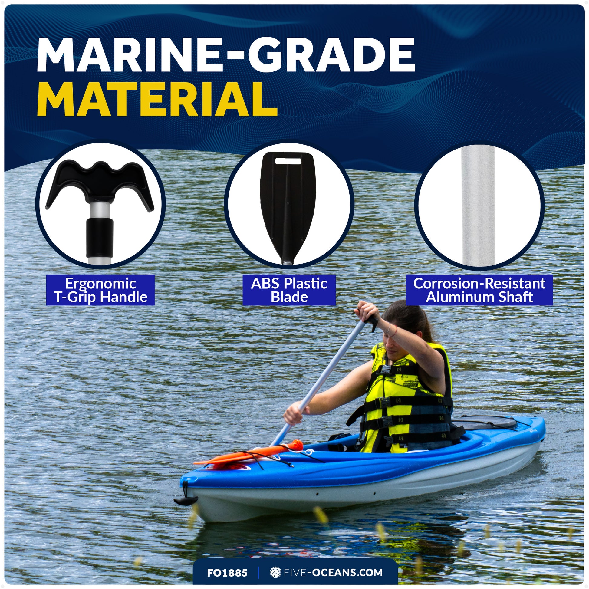 Telescoping Canoe Paddle and Boat Hook, Extend from 45" to 72" - FO1885 - Five Oceans