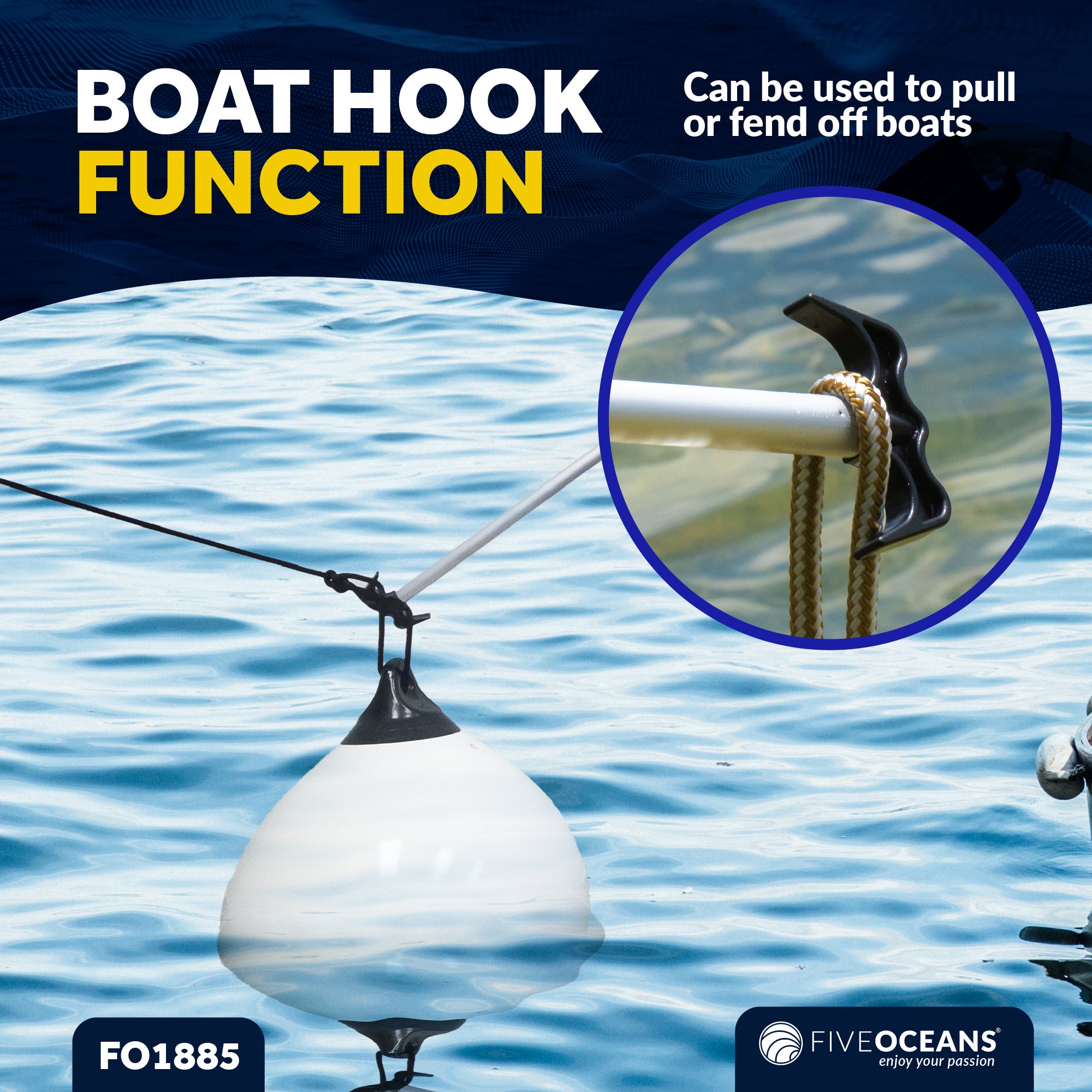 Telescoping Canoe Paddle and Boat Hook, Extend from 45" to 72" - FO1885 - Five Oceans