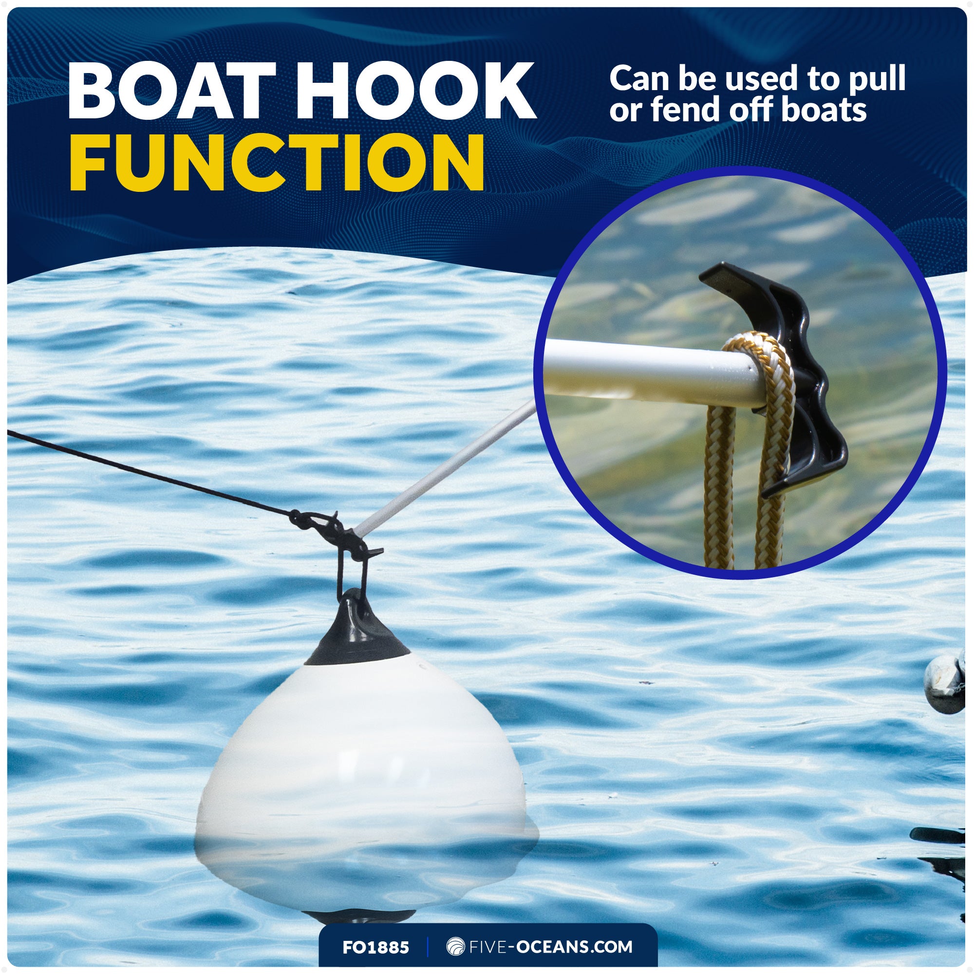 Telescoping Canoe Paddle and Boat Hook, Extend from 45" to 72" - FO1885 - Five Oceans