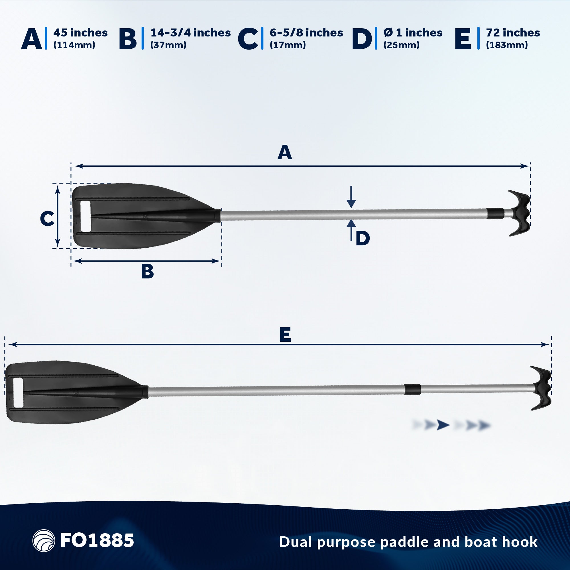 Telescoping Canoe Paddle and Boat Hook, Extend from 45" to 72" - FO1885 - Five Oceans