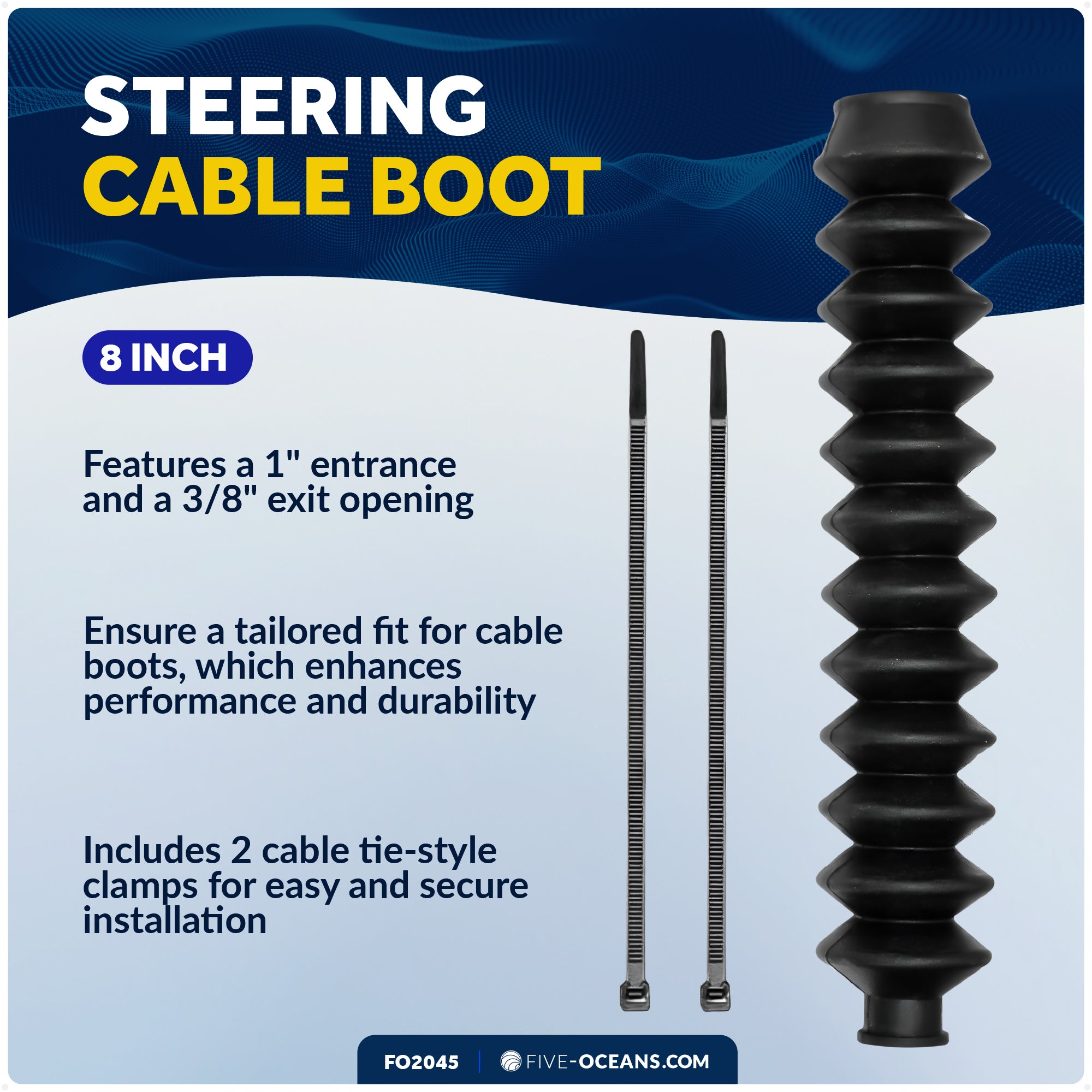Steering Cable Boot, 8" - FO2045 - Five Oceans