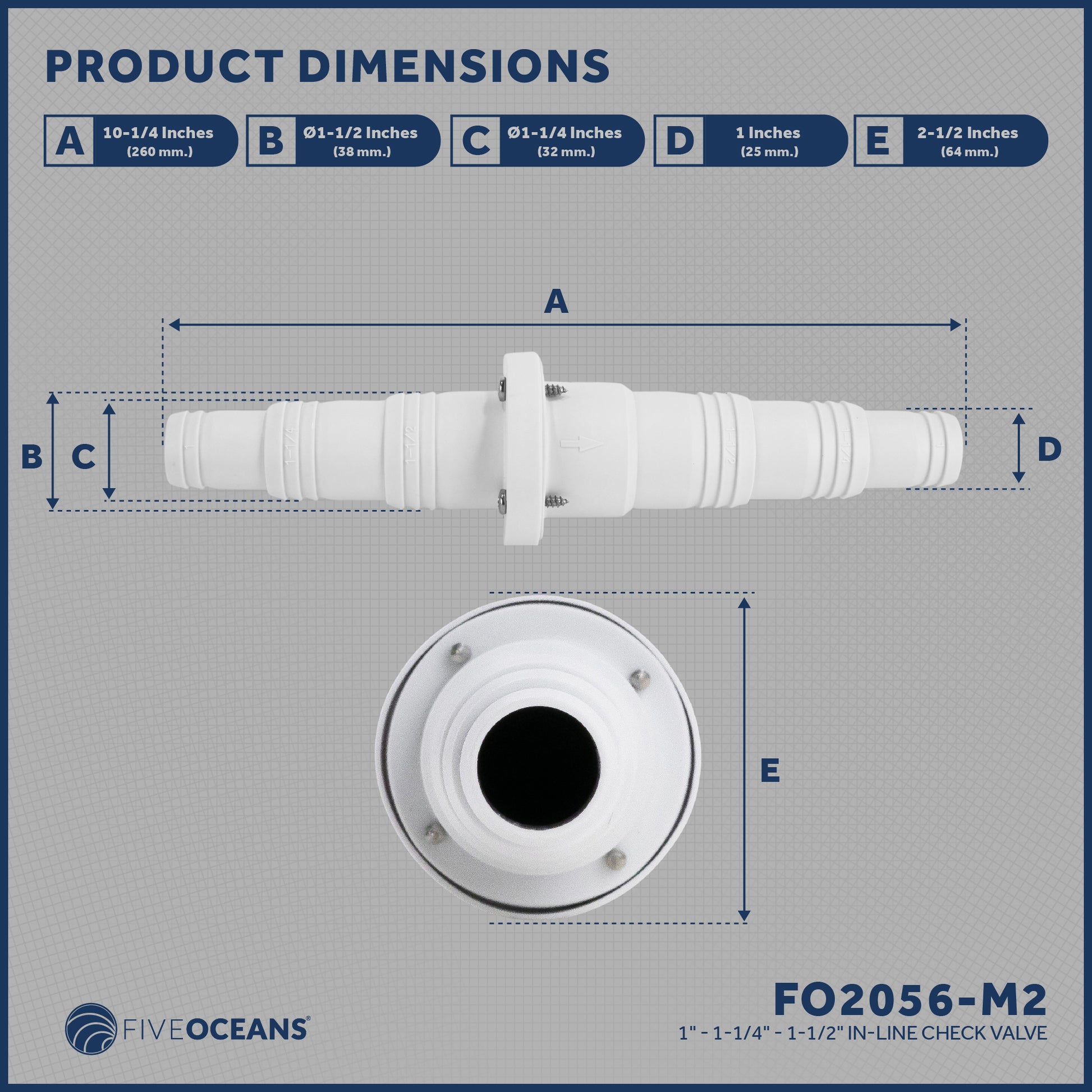1" - 1-1/4" - 1-1/2" Check Valve, In-Line One-Way Stepped Connection - 2-Pack - FO2056-M2 - Five Oceans