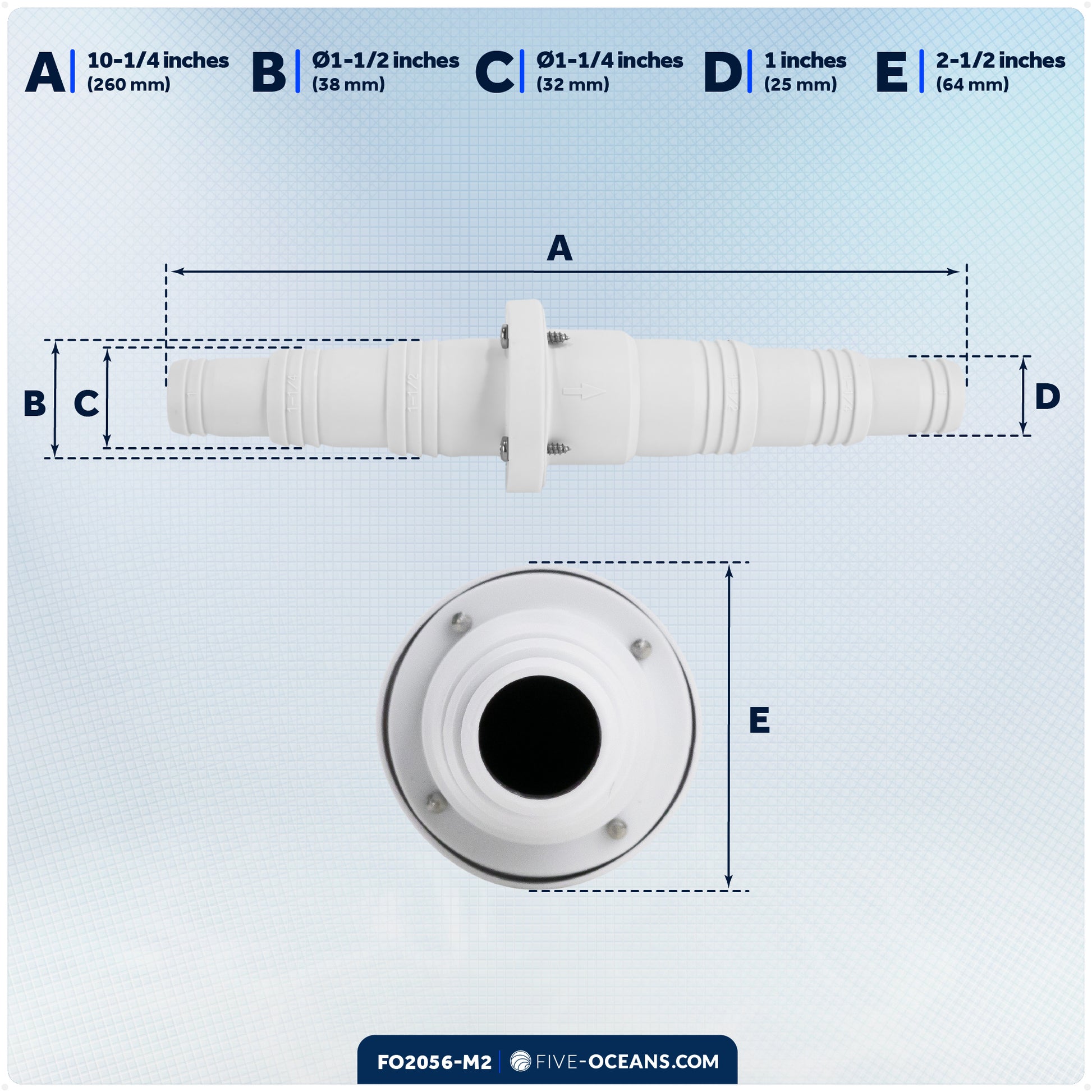 In-Line Check Valve with Stepped Connection 1"-1-1/4"-1-1/2", One-Way Flow, 2-Pack - FO2056-M2 - Five Oceans