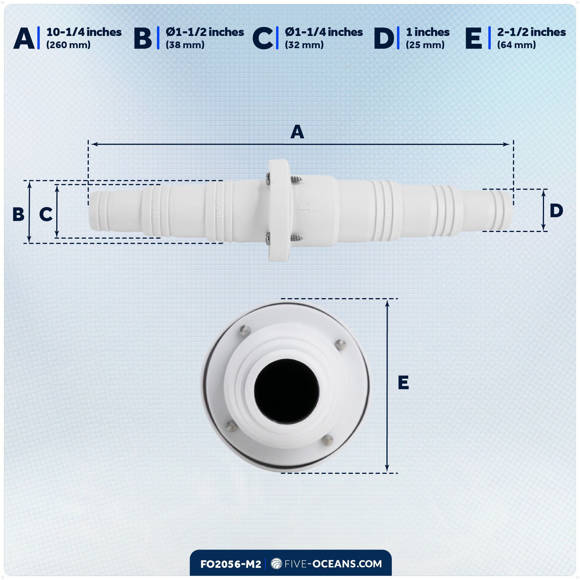 In-Line Check Valve with Stepped Connection 1"-1-1/4"-1-1/2", One-Way Flow, 2-Pack - FO2056-M2 - Five Oceans