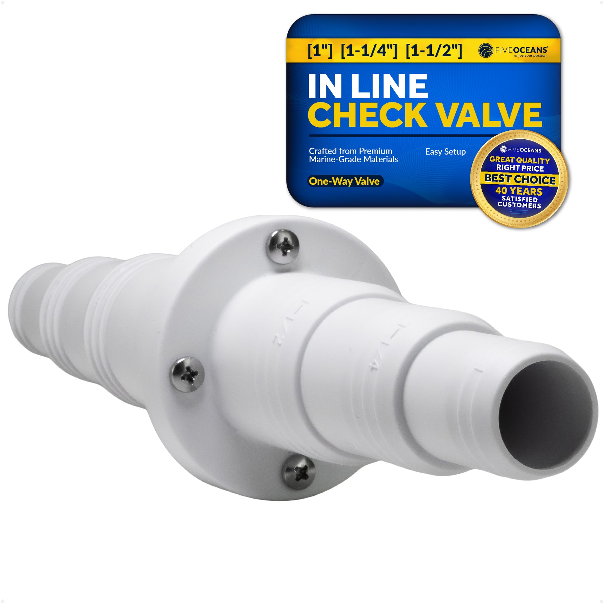 1" - 1-1/4" - 1-1/2" Check Valve, In-Line One-Way Stepped Connection - FO2056 - Five Oceans
