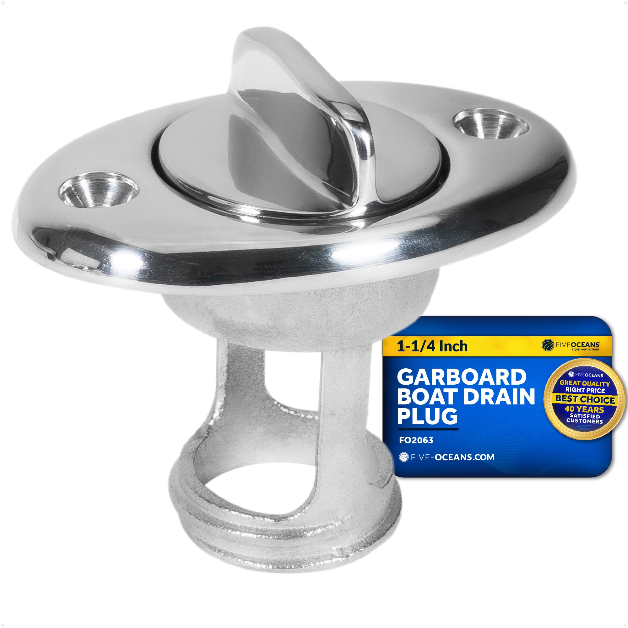 Garboard Boat Drain Plug For 1-1/4" Transom Hole, Stainless Steel - FO2063 - Five Oceans