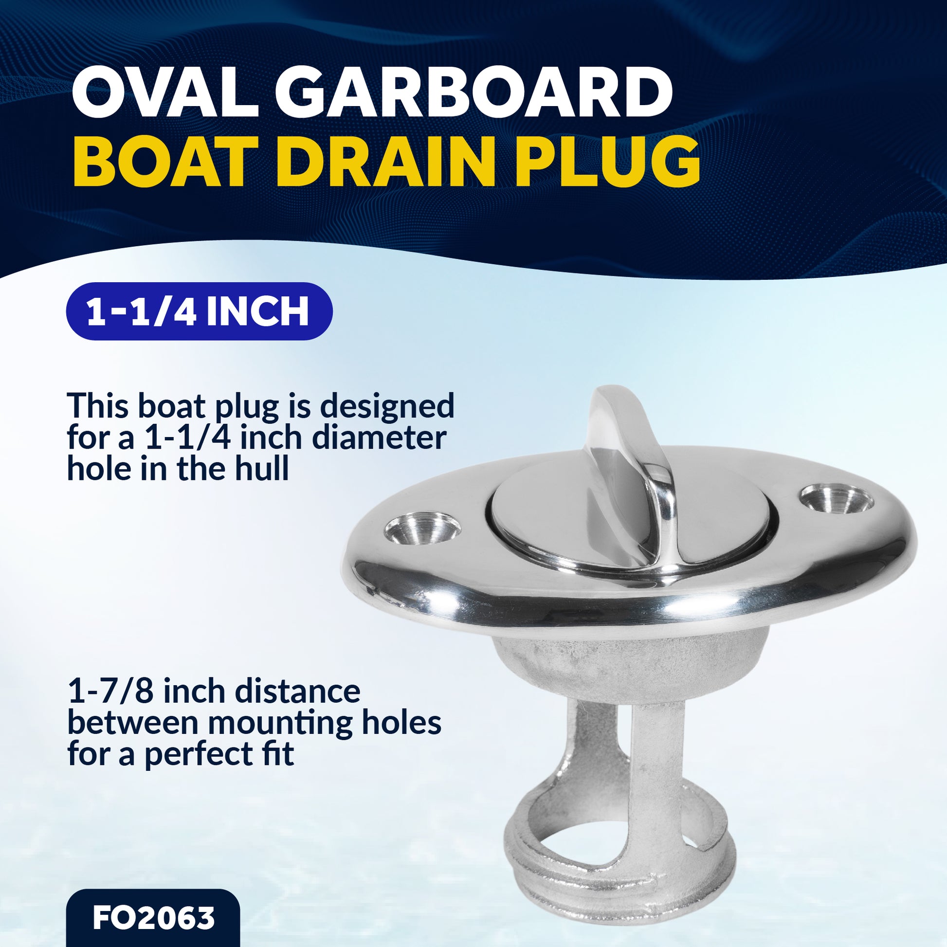 Garboard Boat Drain Plug For 1-1/4" Transom Hole, Stainless Steel - FO2063 - Five Oceans