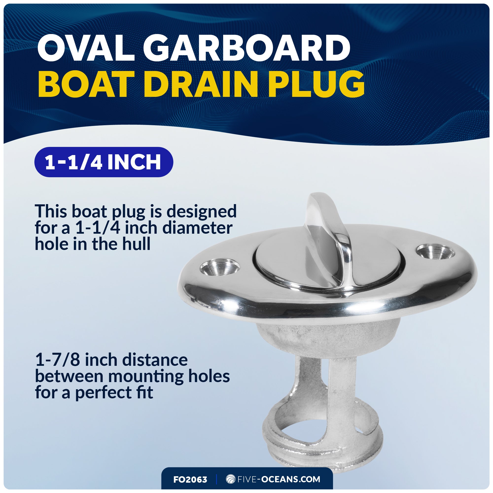 Garboard Boat Drain Plug For 1-1/4" Transom Hole, Stainless Steel - FO2063 - Five Oceans