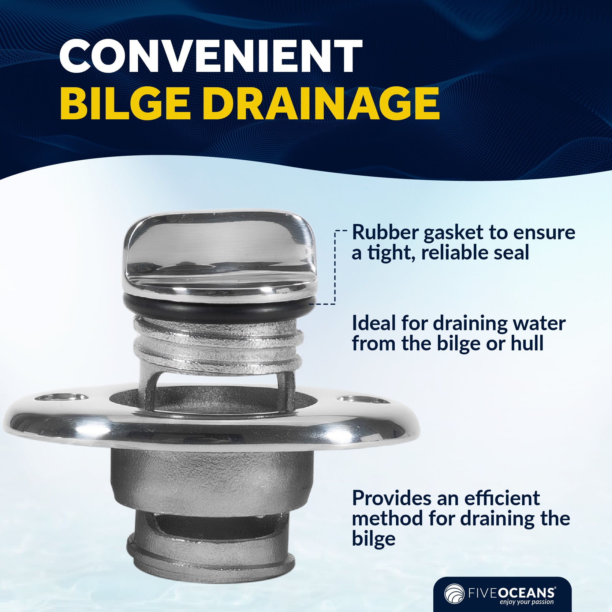 Garboard Boat Drain Plug For 1-1/4" Transom Hole, Stainless Steel - FO2063 - Five Oceans