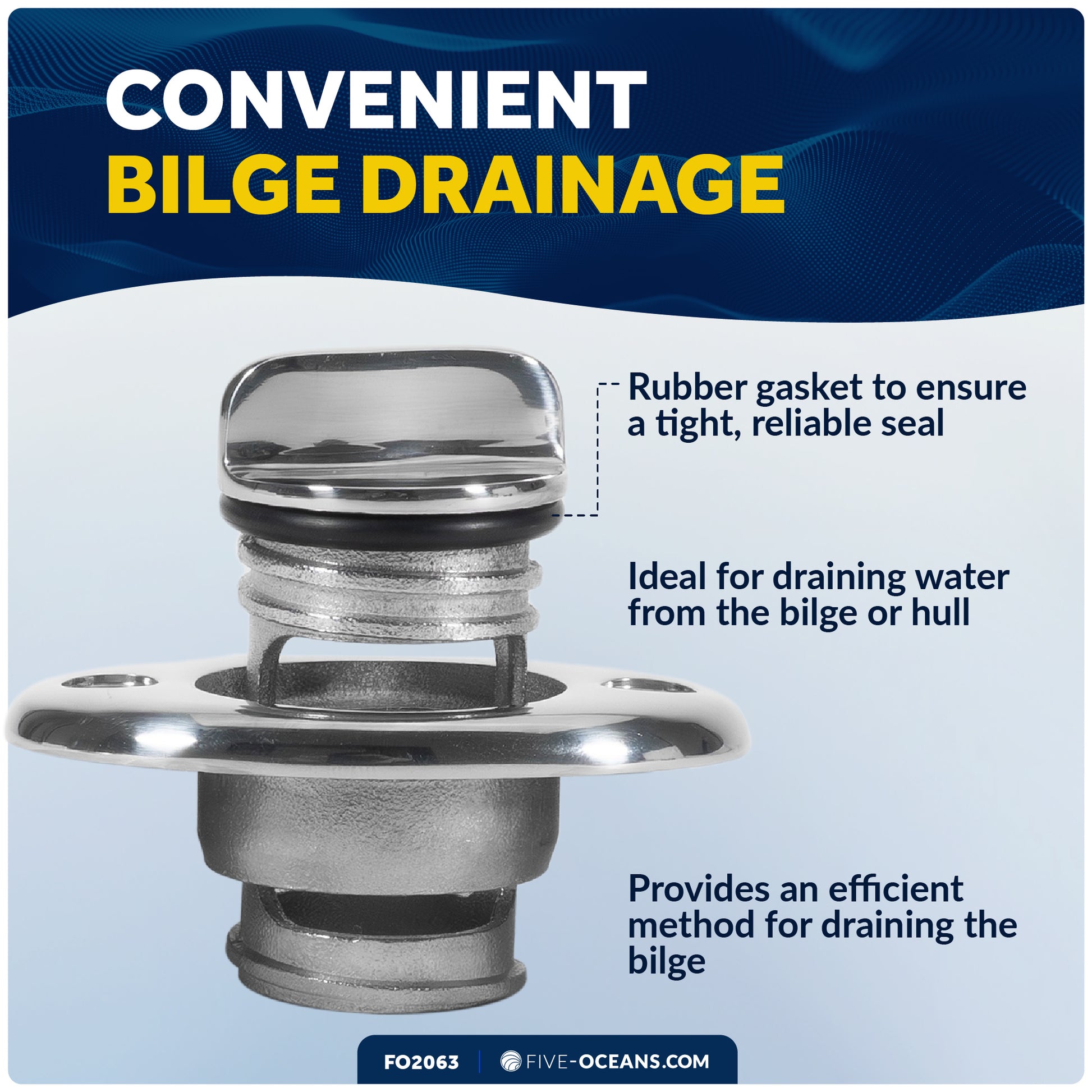 Garboard Boat Drain Plug For 1-1/4" Transom Hole, Stainless Steel - FO2063 - Five Oceans
