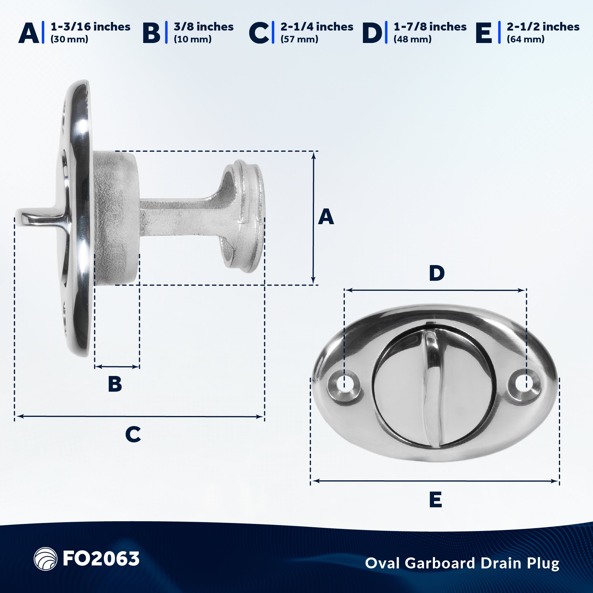 Garboard Boat Drain Plug For 1-1/4" Transom Hole, Stainless Steel - FO2063 - Five Oceans