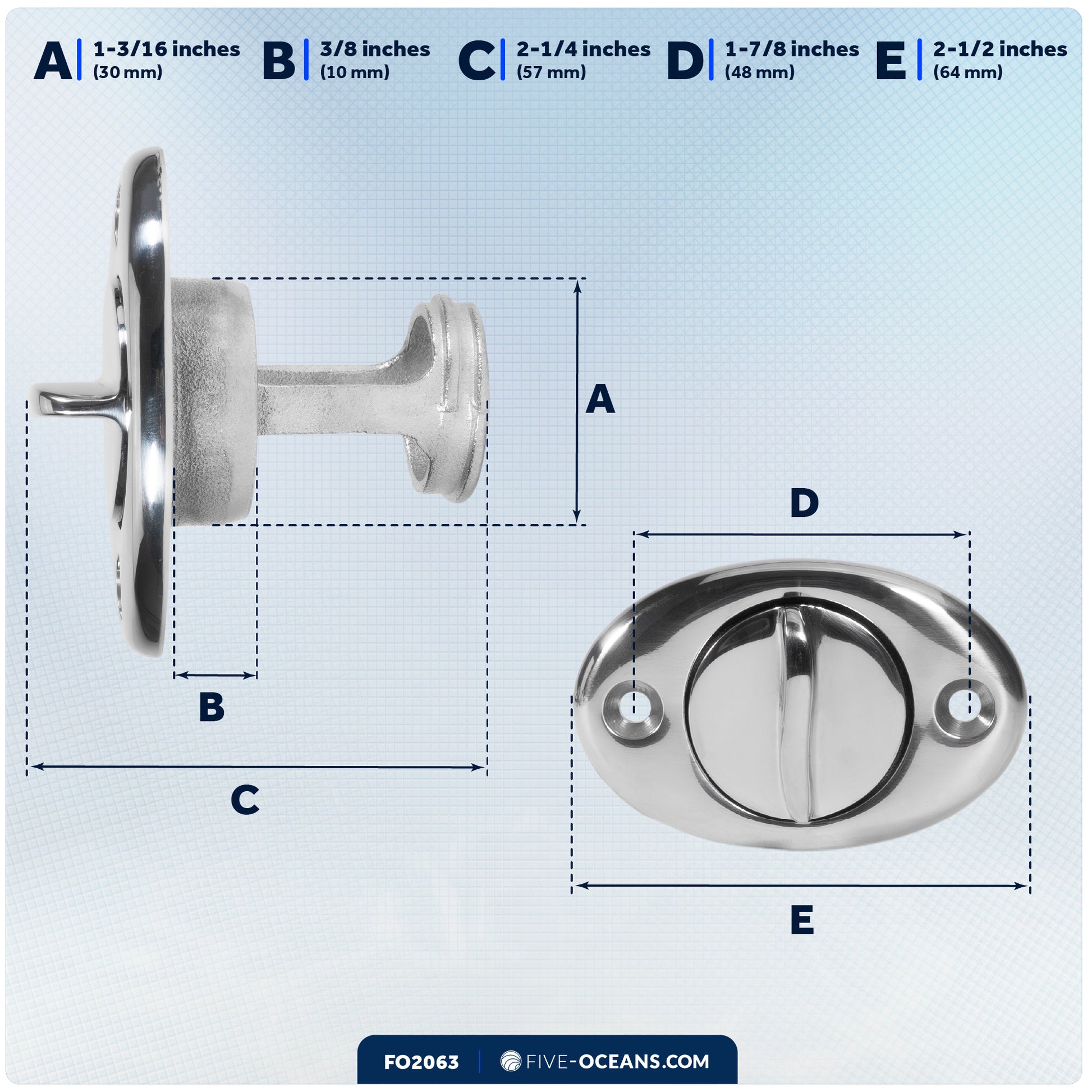 Garboard Boat Drain Plug For 1-1/4" Transom Hole, Stainless Steel - FO2063 - Five Oceans