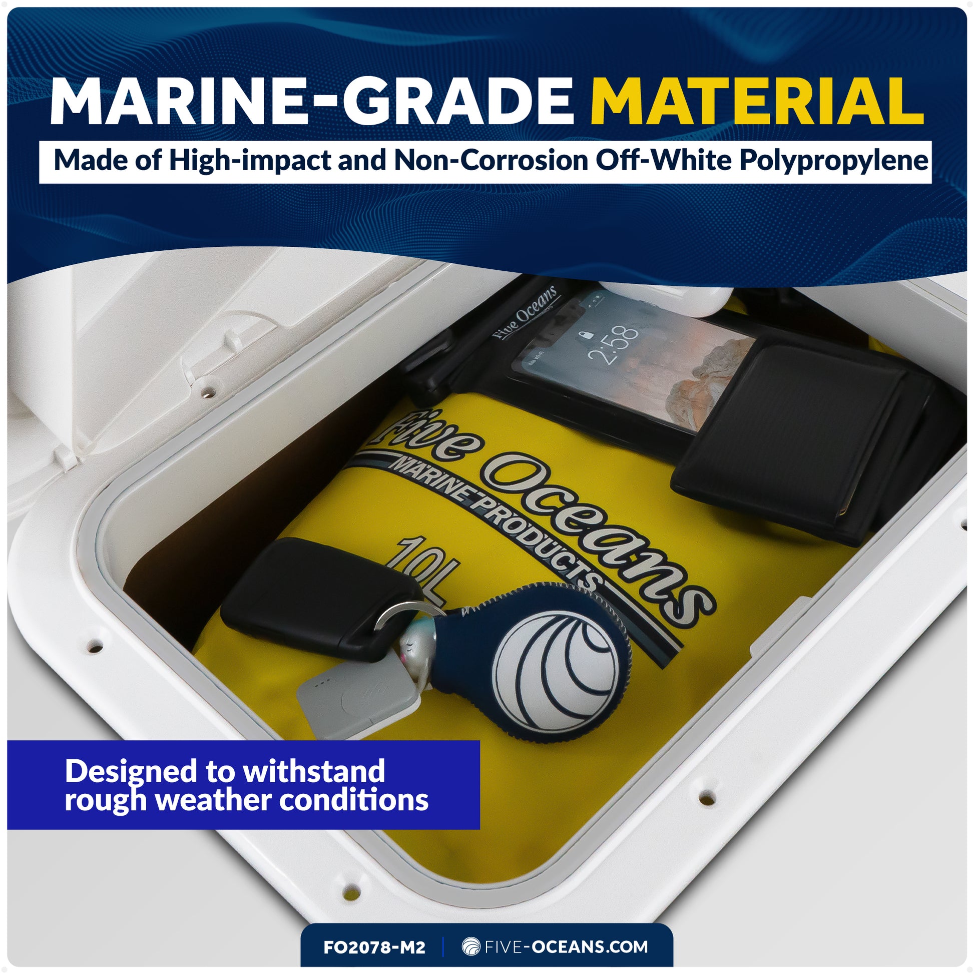 Boat Access Hatch, 10-7/8" x 14-3/4" Locking Slam Latch System, Off-White, 2-Pack - FO2078-M2 - Five Oceans